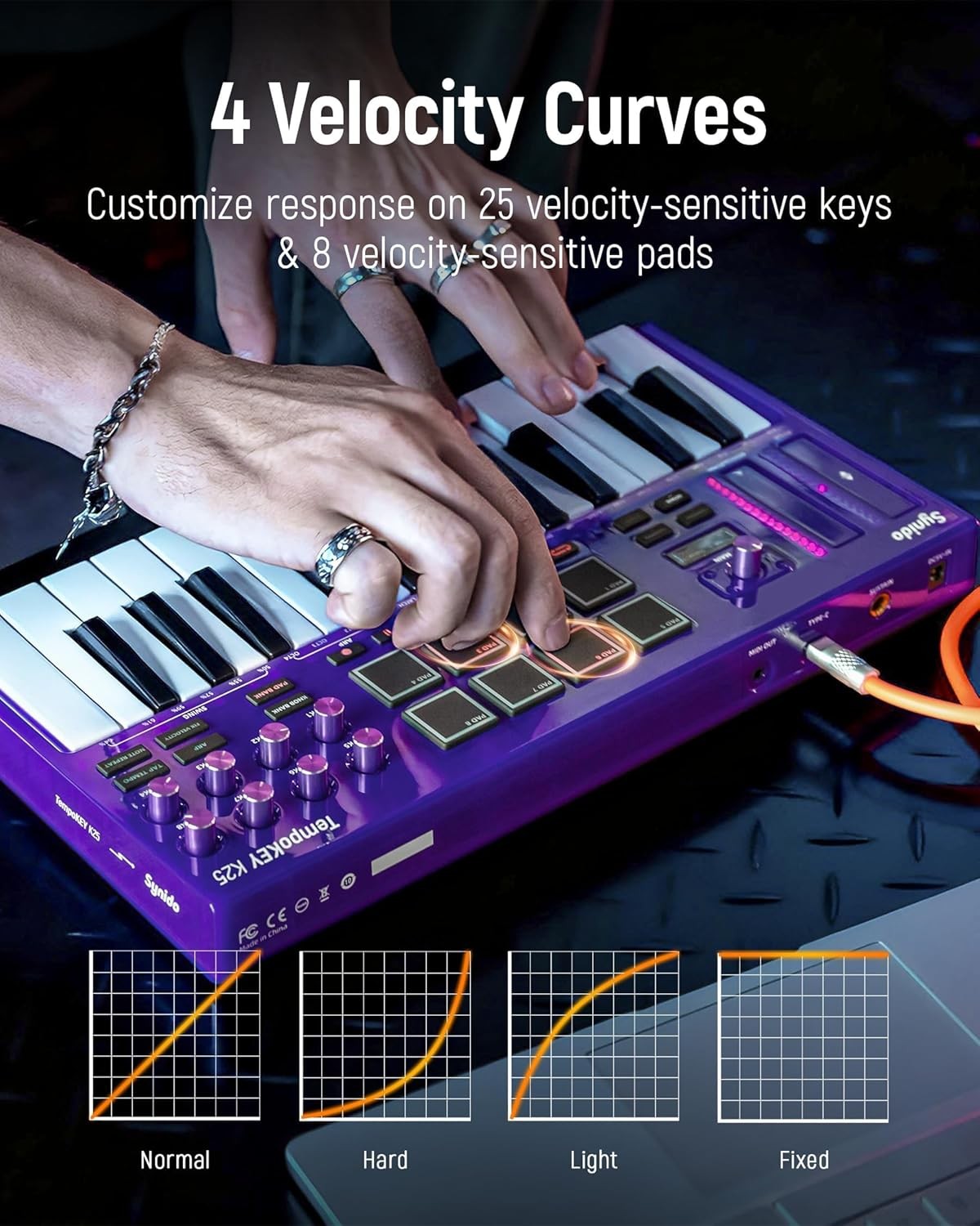 Synido 25 Key USB MIDI Keyboard Controller with Drum Pads, TempoKEY K25