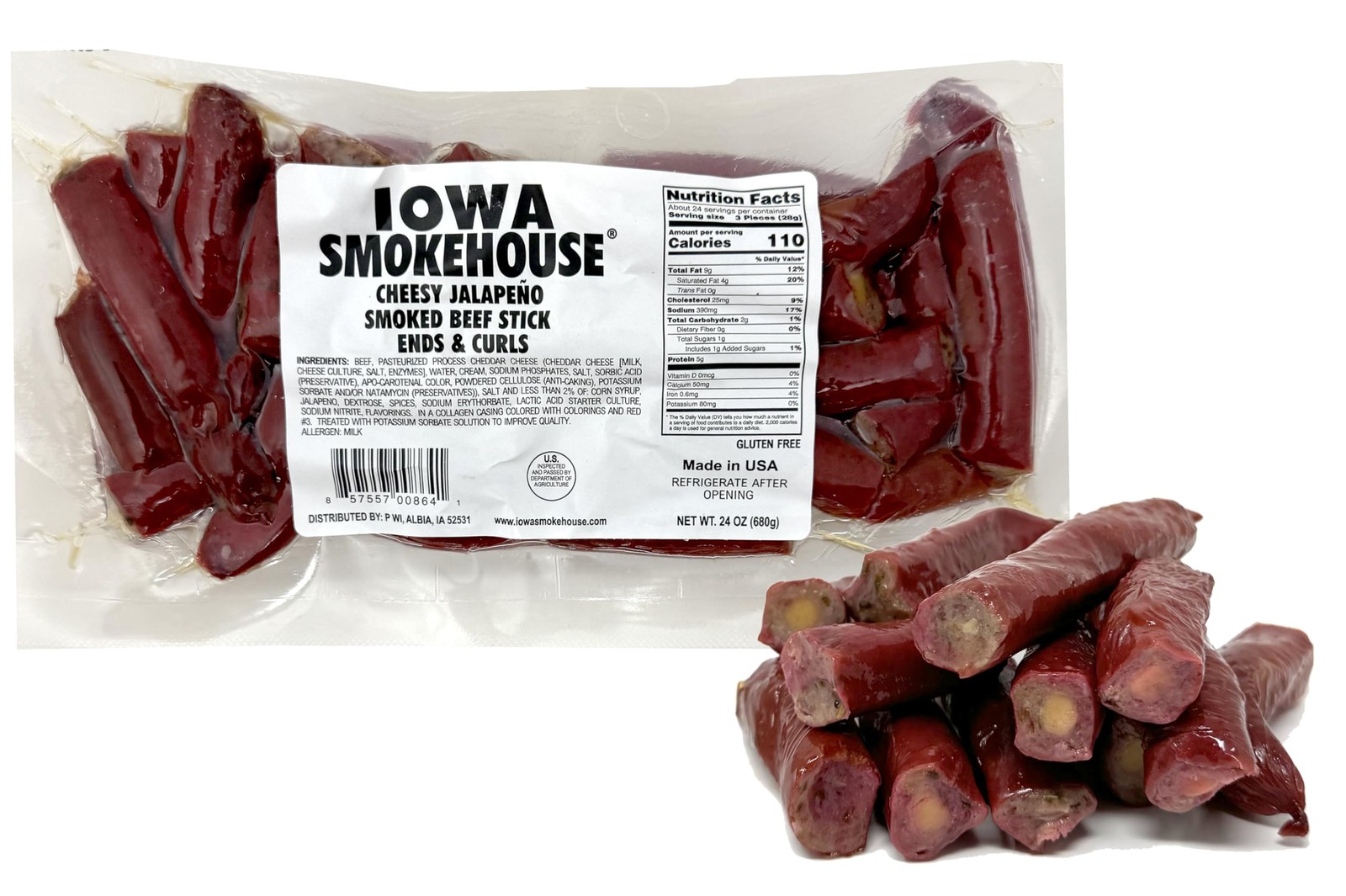 Iowa Smokehouse Cheesy Beef Sticks Ends and Pieces, Jerky 1 Count (Pack of 1)