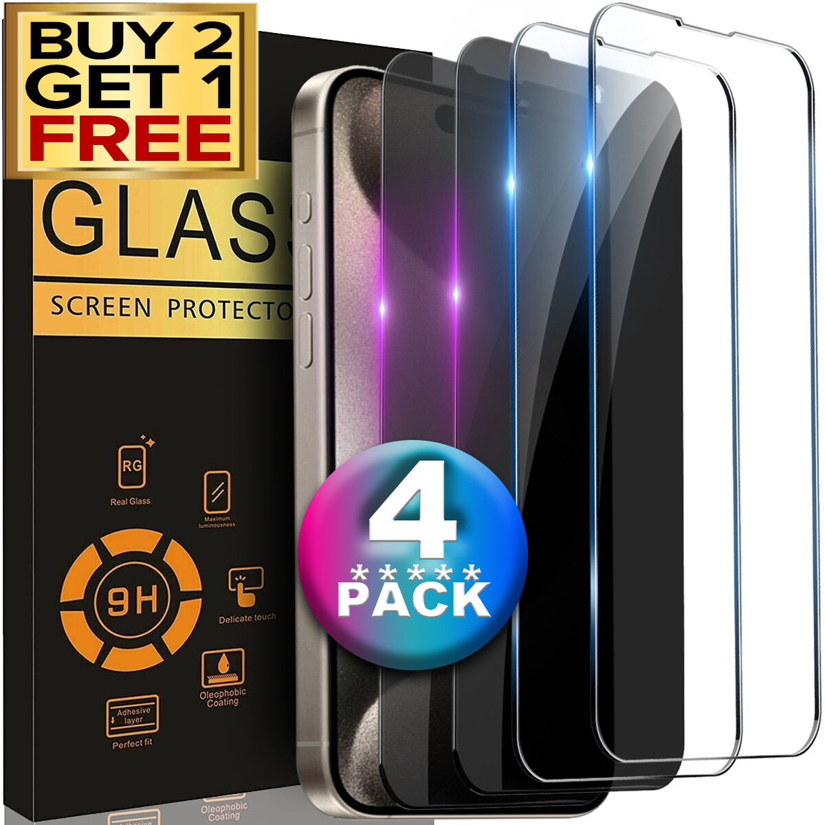 2x HD Clear +2x Privacy Tempered GLASS Screen Protector For iPhone 16 15 Pro Max
