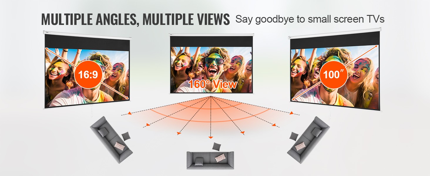 Manual Pull Down Projector Screen 100 inch 16:9 4K 1080 HD Retractable Projector