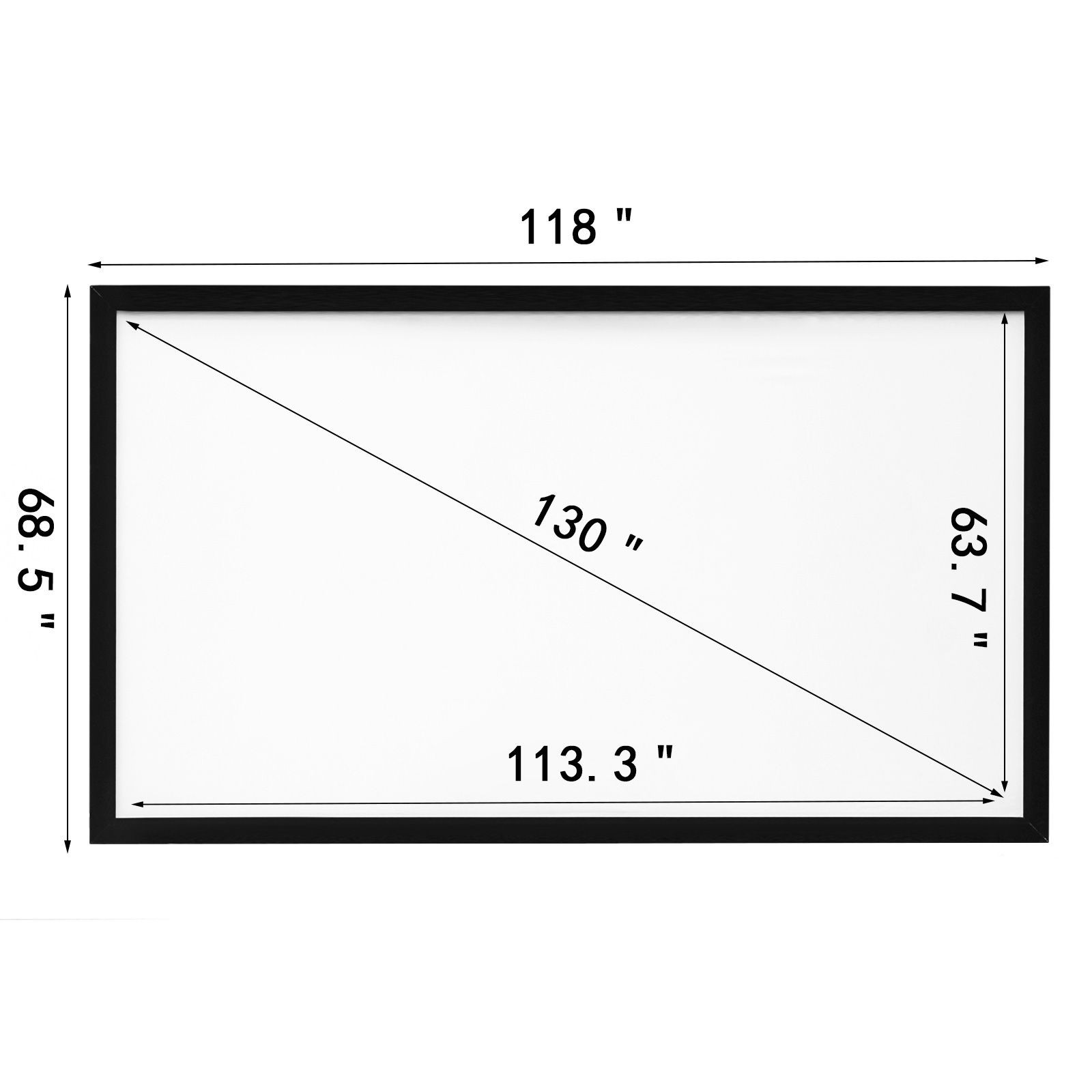 130" 16:9 HD Projector Screen, PVC, 160° Viewing Angle, Wall Mount