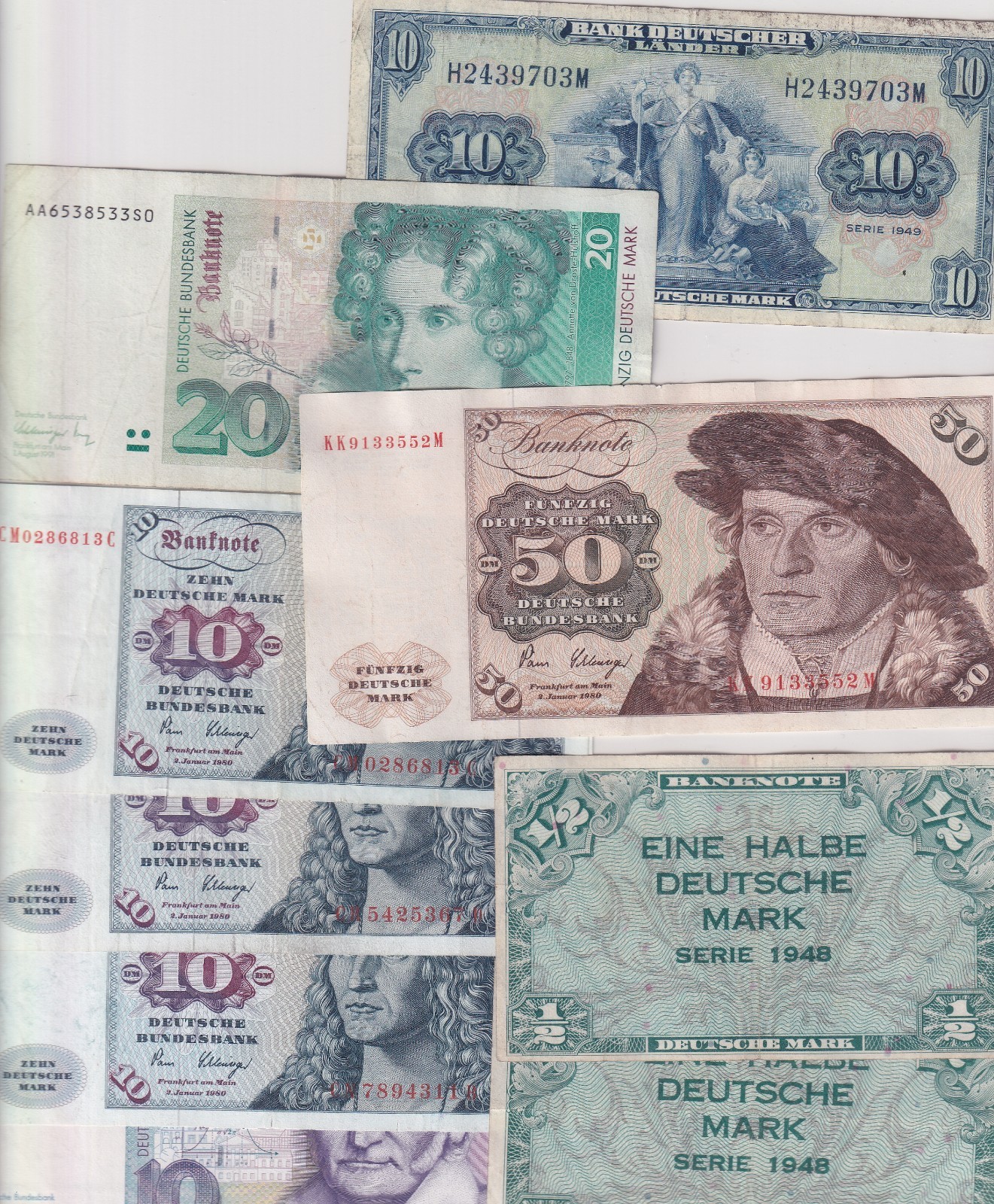 Germany 9 Note Collectors Lot 1940s - 1970s