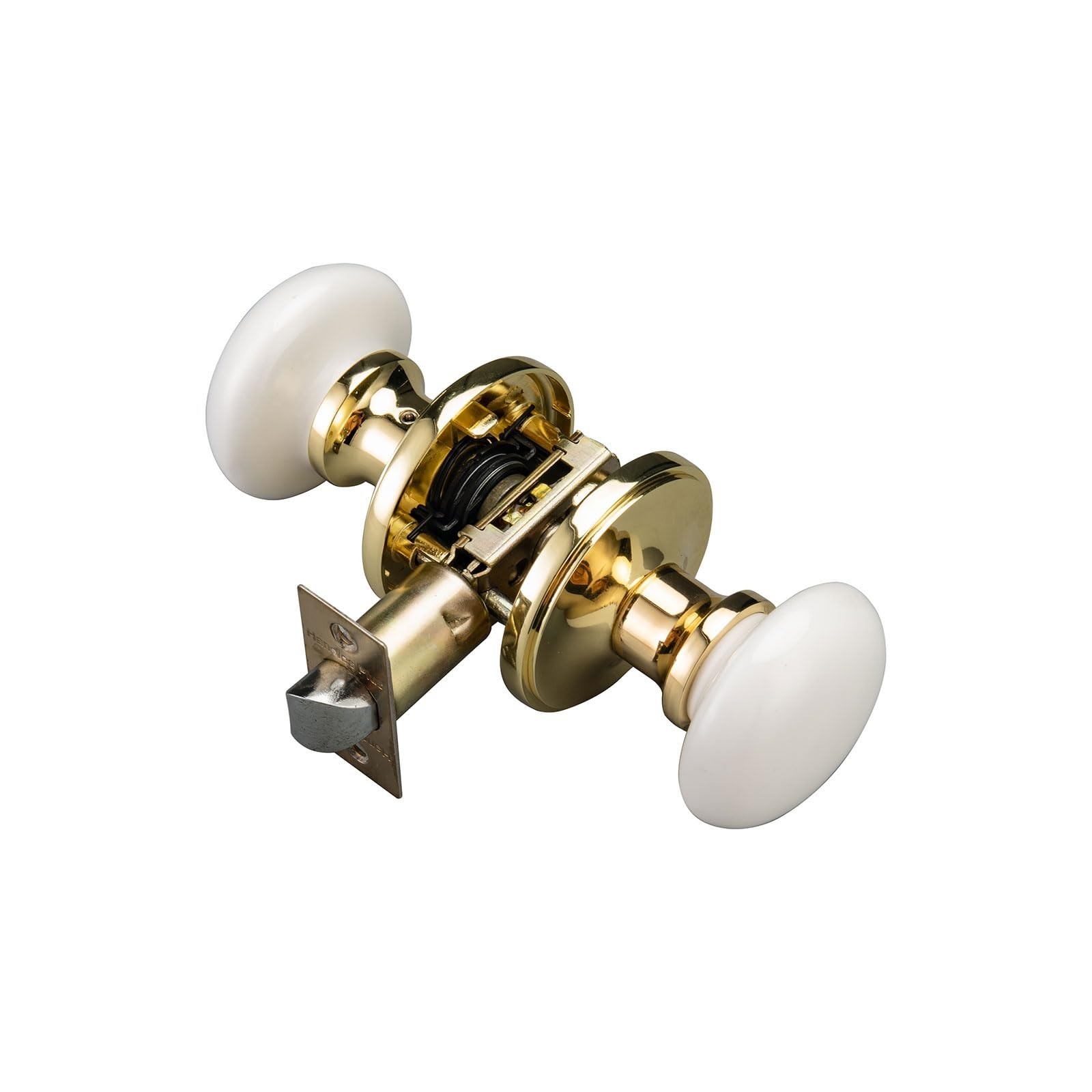 NCL White Door Knobs, Polished Brass Keyless Door Handles, Porcelain Door Lev...