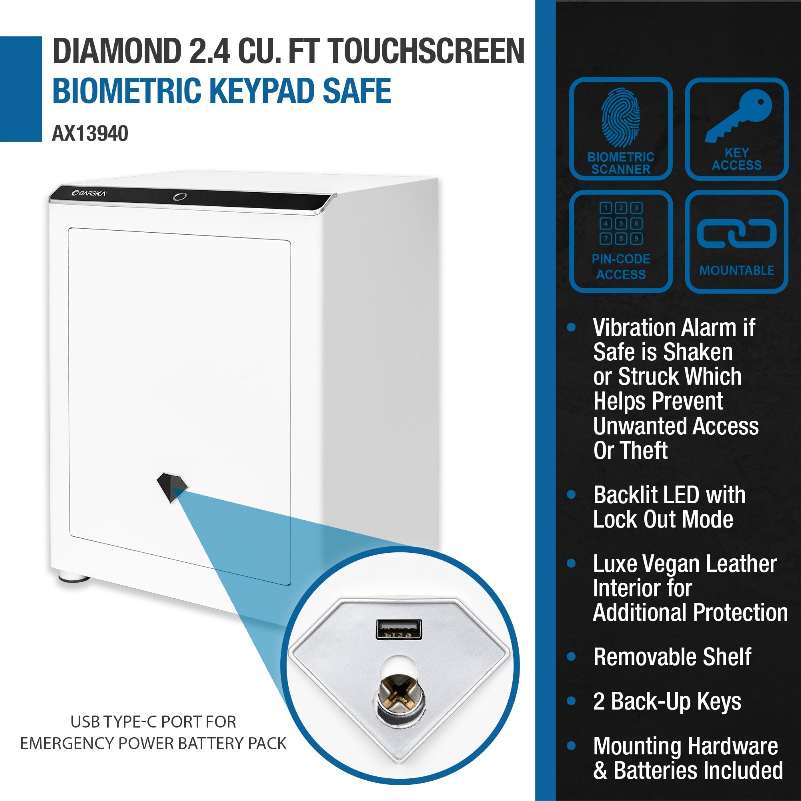 Diamond Deluxe Touchscreen Home Safe 2.4 Cu Feet Biometric Fingerprint