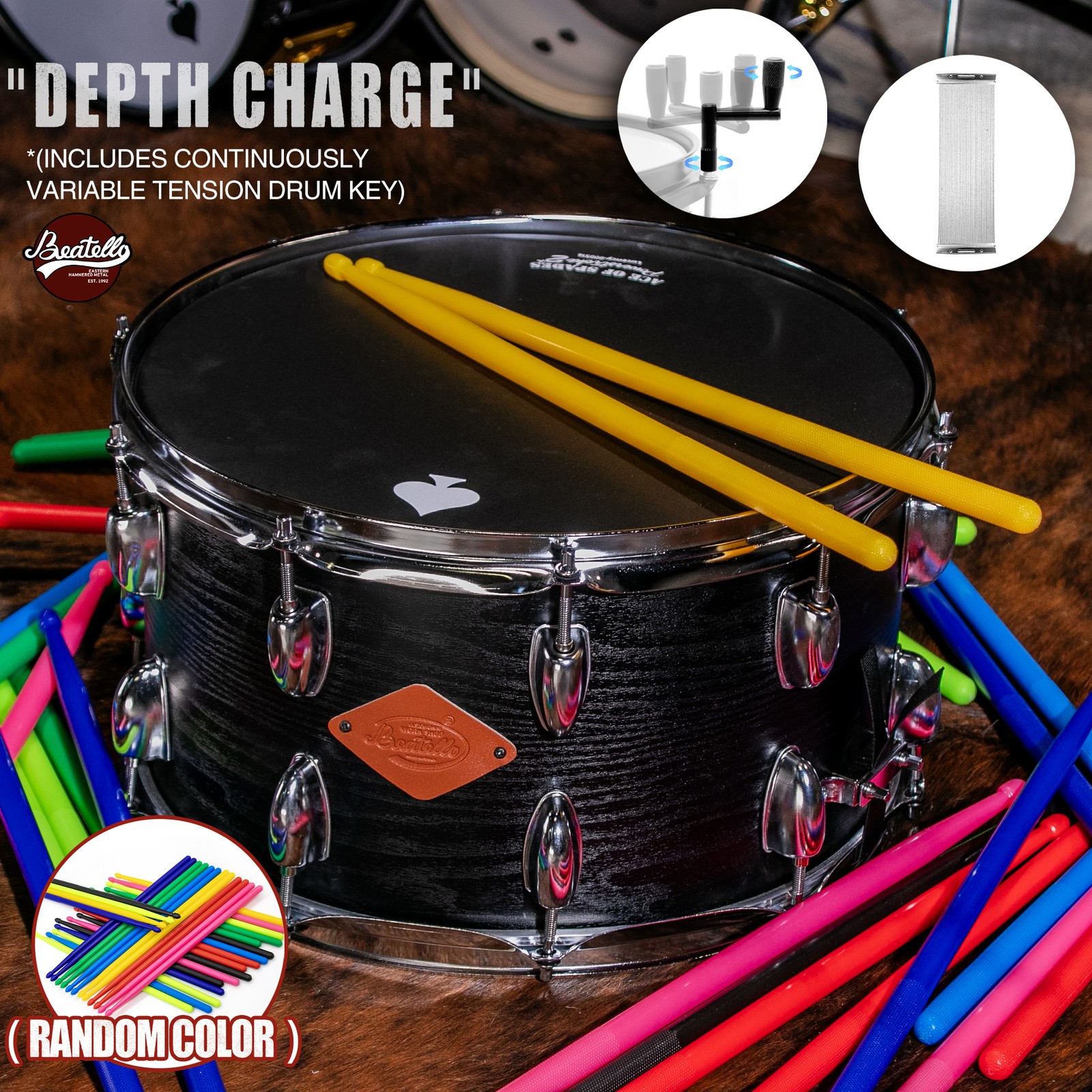 14"x8" Deep Snare Drum Basswood Shell 10 Lugs Carbon Steel w/ Drum Key Sticks