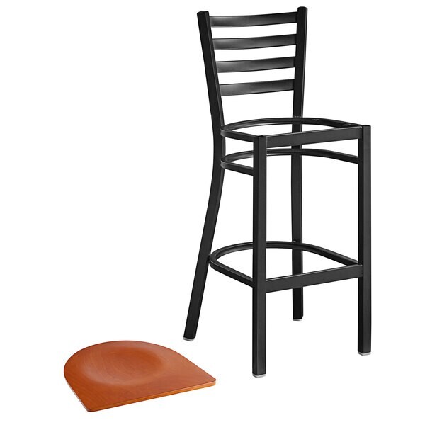 10 PACK Black Ladder Back Metal Restaurant Bar Stool With Cherry Wood Seat