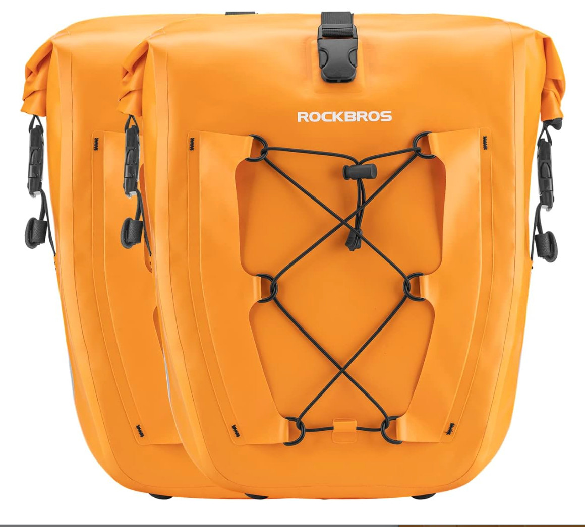 ROCKBROS Bike Panniers Waterproof Bike Rear Rack Bag Max 30L Large Capacity, Ora
