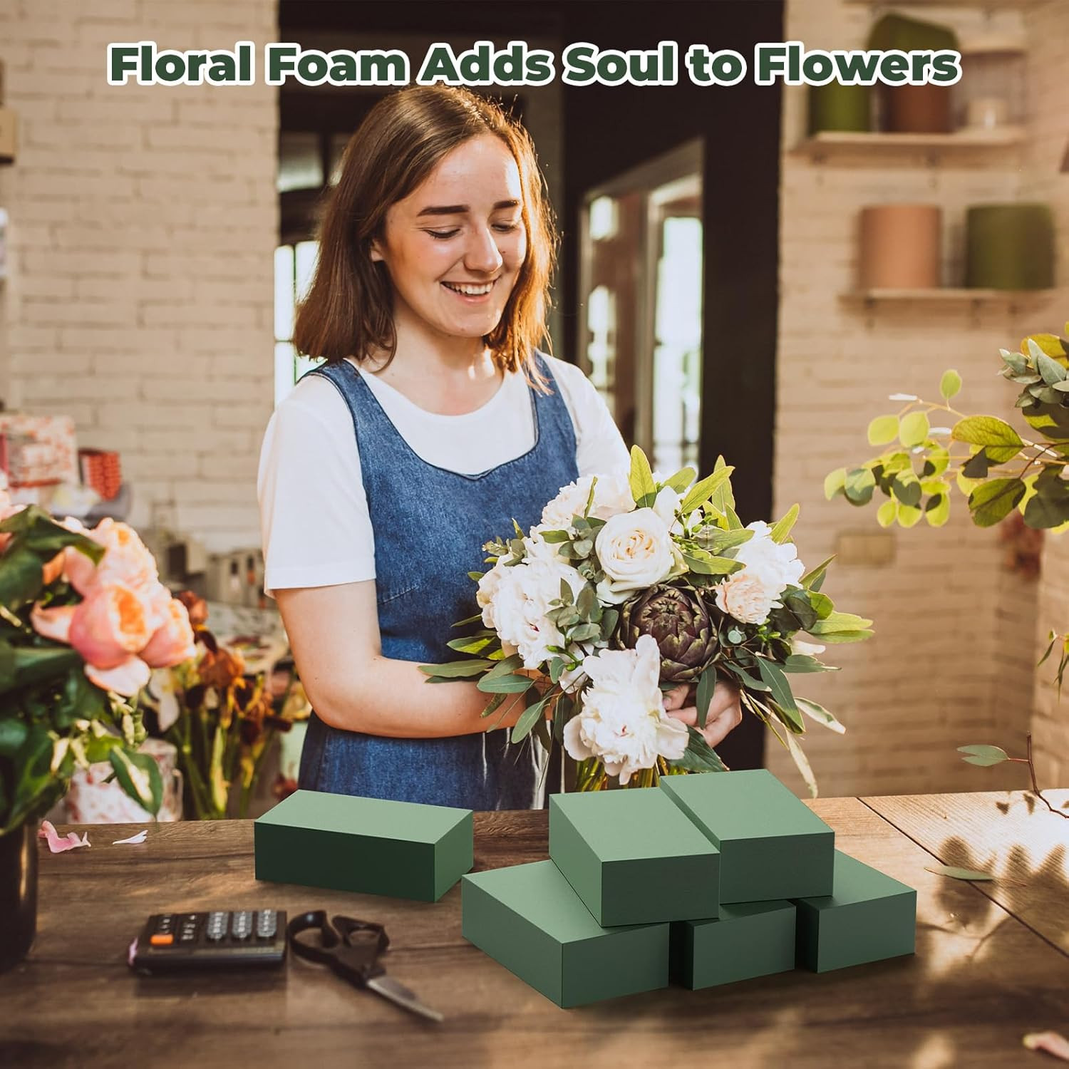 Upgraded 6 Pack Floral Flower Foam Blocks, Green Plant Foam for Flower Arrangeme