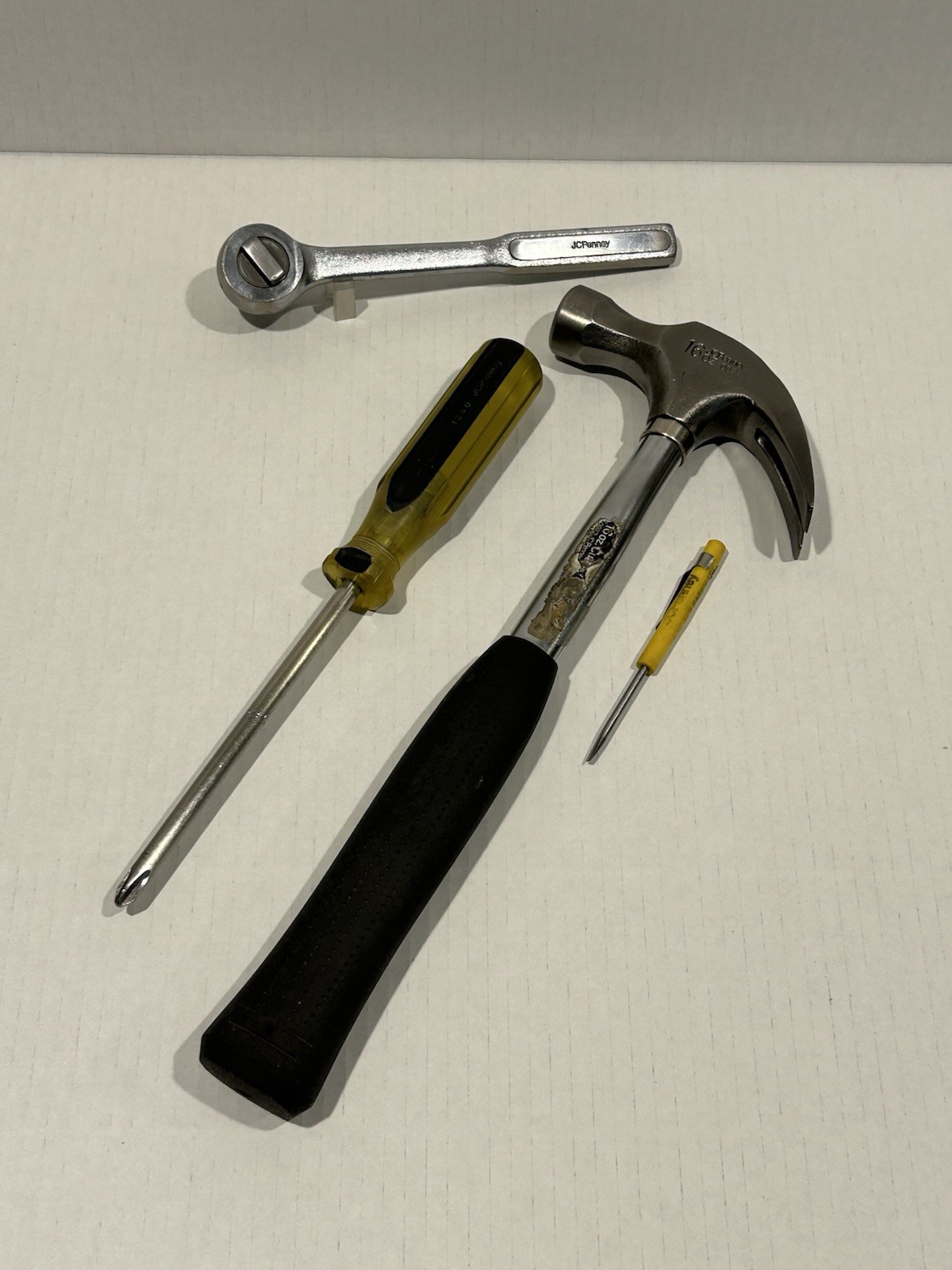 Rare Vintage JC Penney Tool Lot 16oz Hammer Screwdriver 3/8 Ratchet 4pcs USA