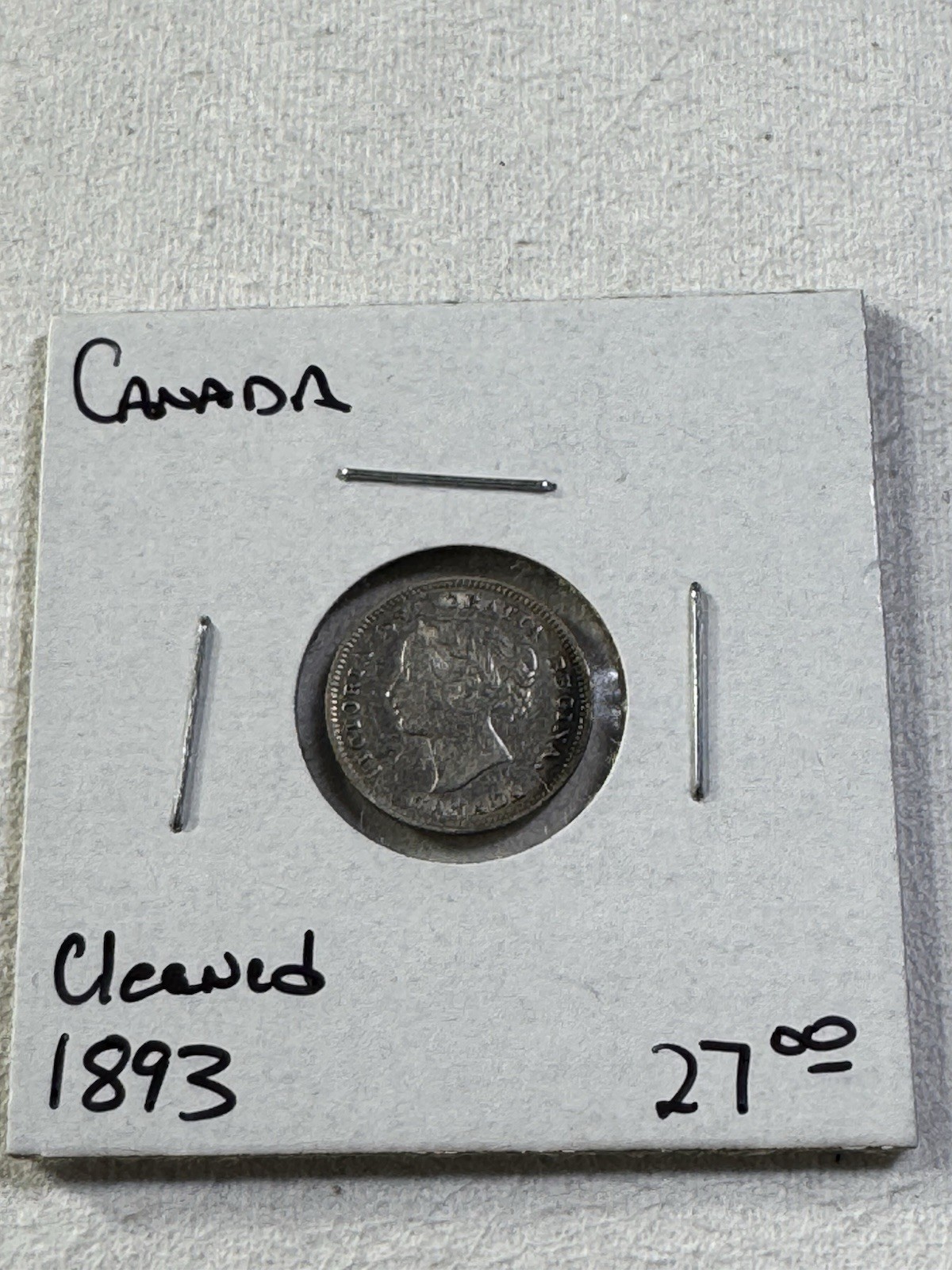 1893 Canada 5 Cents Small Silver Coin Cleaned