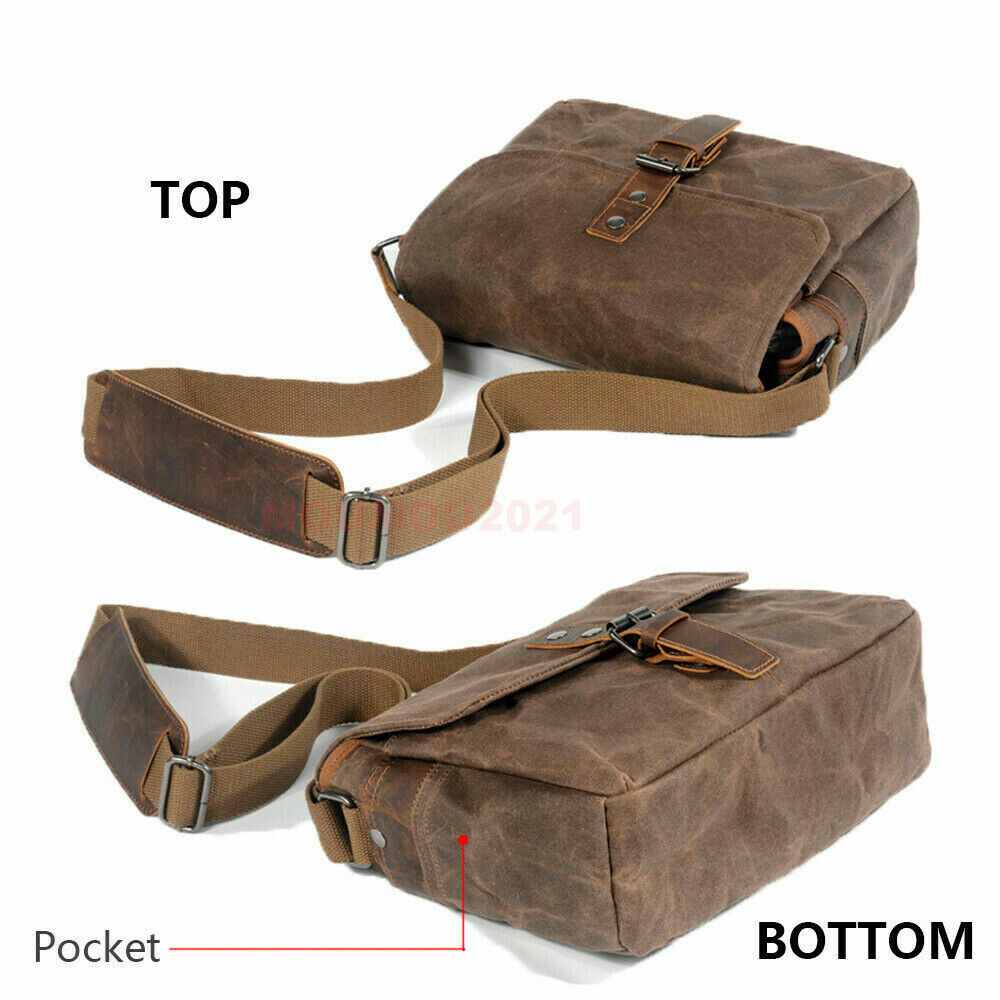 Vintage Waterproof Canvas Leather Trim DSLR SLR Shockproof Camera Messenger Bag