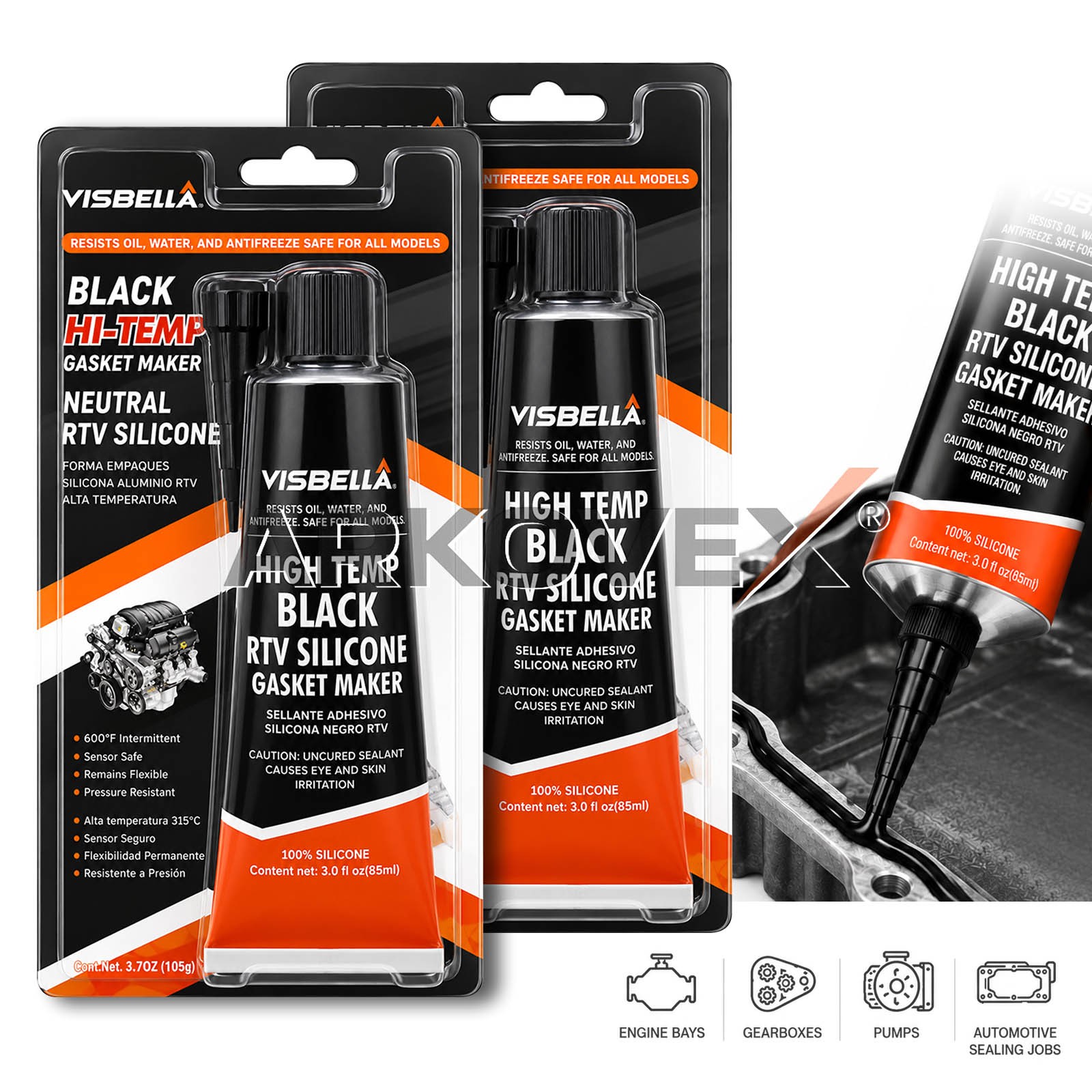 2pcs black High Temperature RTV Silicone Gasket Maker Anti-Freeze Oil Resistant/