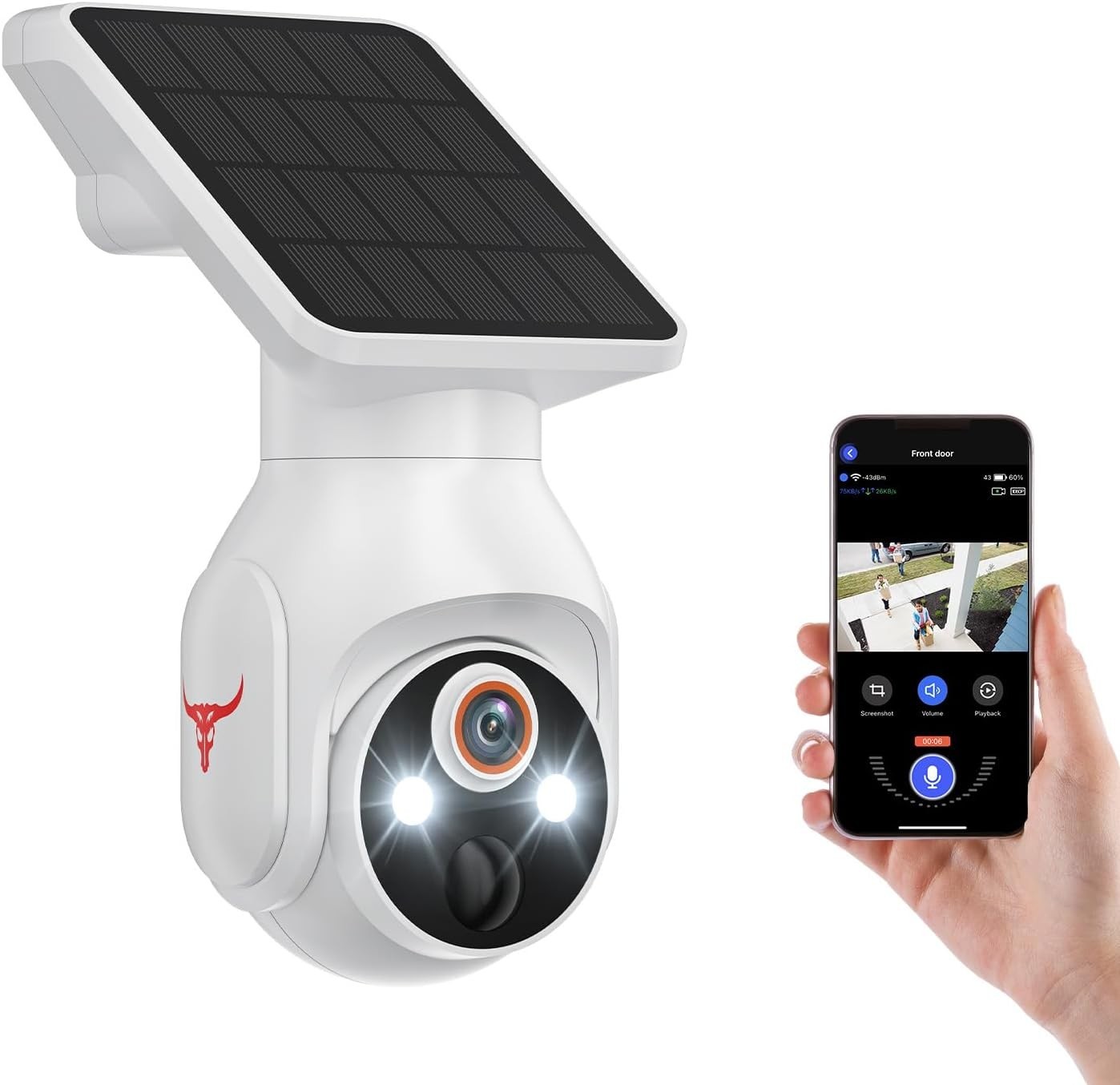 1080P Solar Security Cameras Wireless Outdoor, 360° View Pan/Tilt, Color Night