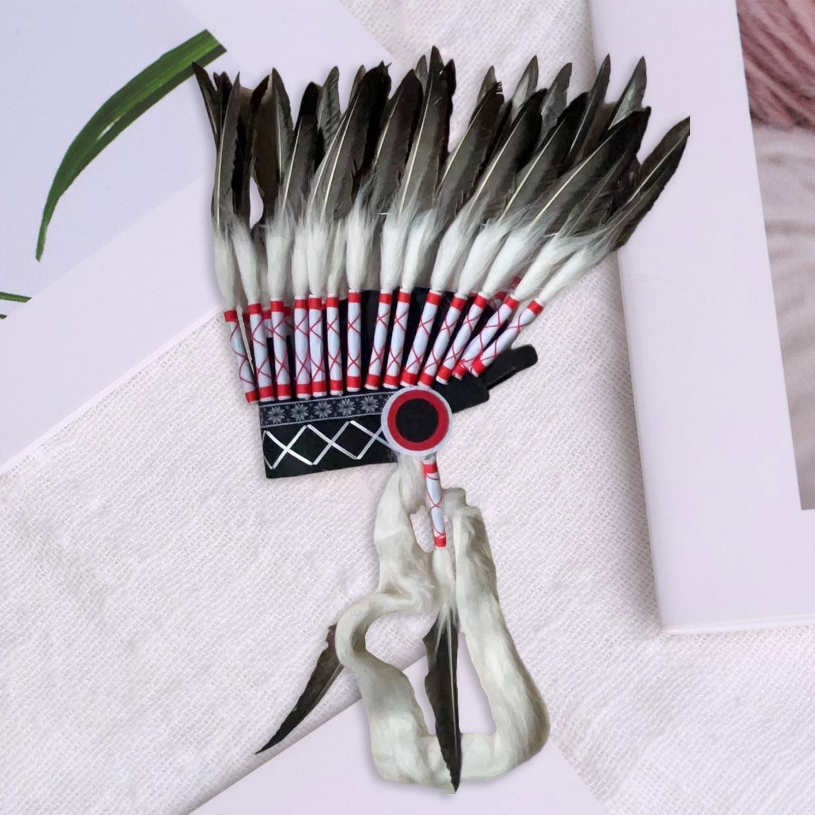Indian Inspired Feather Headdress American Chief Indian Native Hat Headpiece for