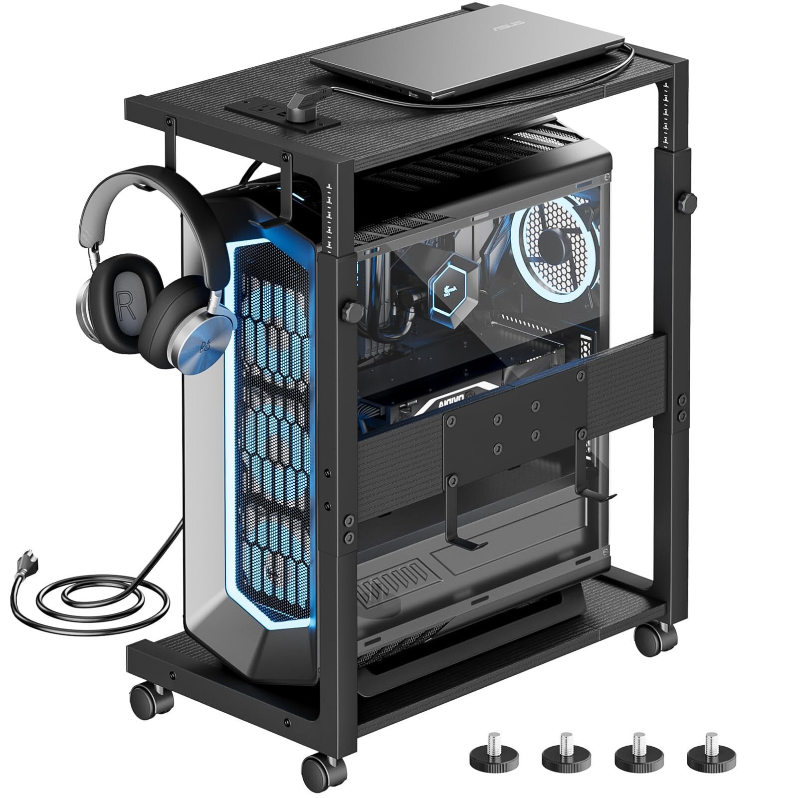 Computer Tower Stand - Adjustable PC Tower Stand CPU Holder Cart