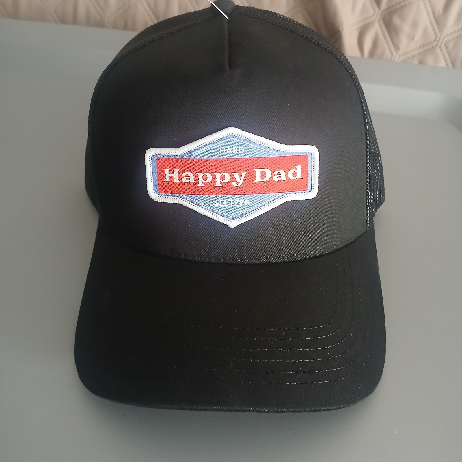 Happy Dad Hard Seltzer Classic Black Trucker Hat Cap Black Mesh Snapback