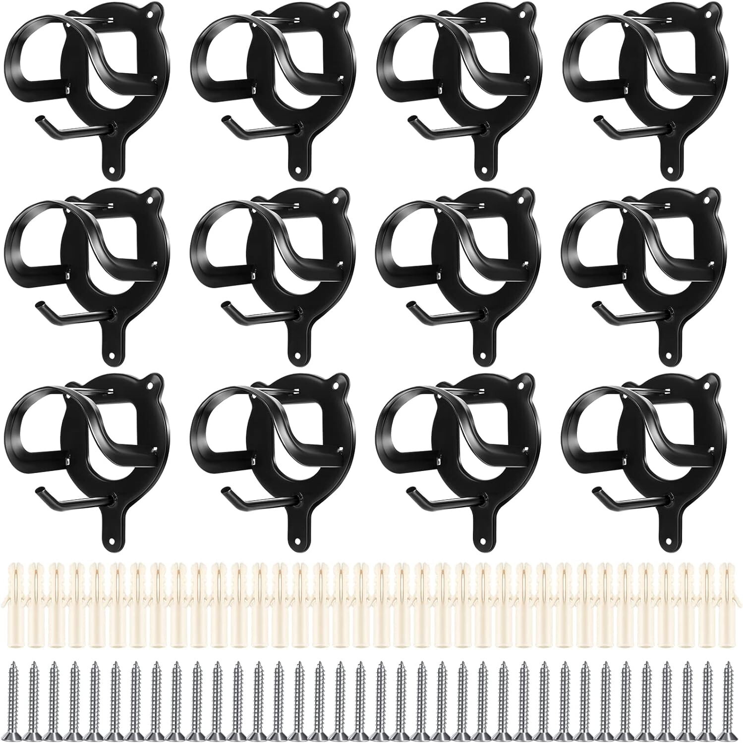 12 Pack Horse Bridle Rack Metal Hooks with Screws & Tubes, Black Bridle Holders