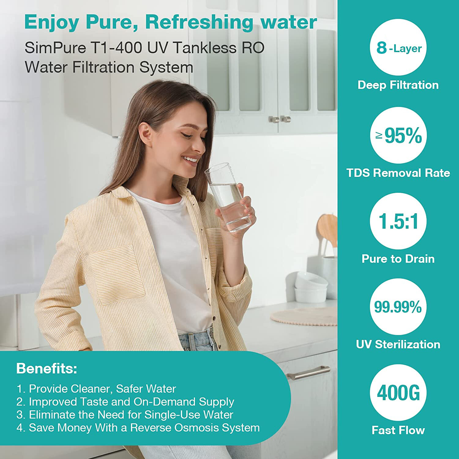 WP2-400 GPD Tankless UV Reverse Osmosis Water Filter System Extra 2-Year Filters