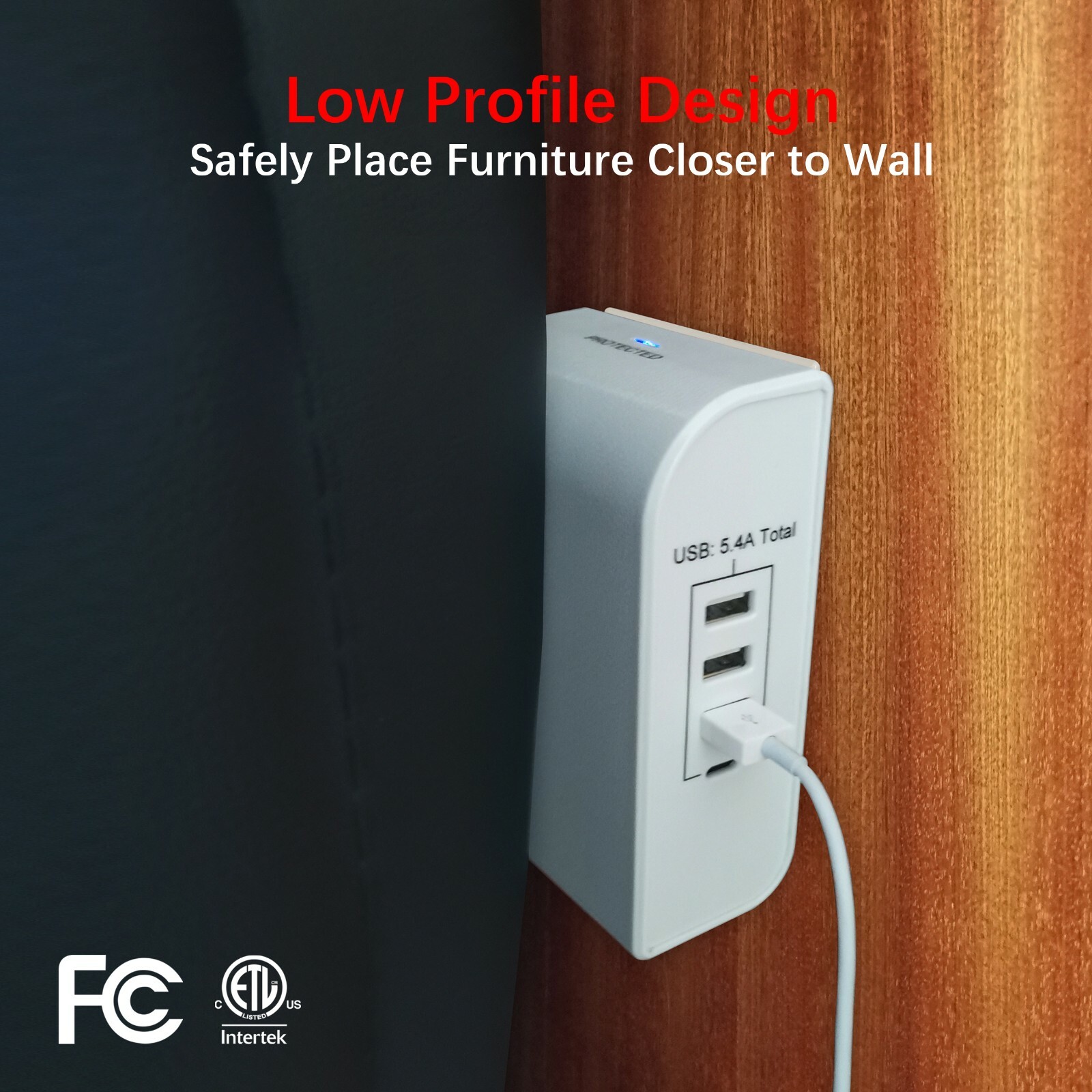 [24 PCS] CP 3 Side-Outlet 1200 Joule Wall-Tap, 3 USB-A, 1 USB-C Ports, CP30009