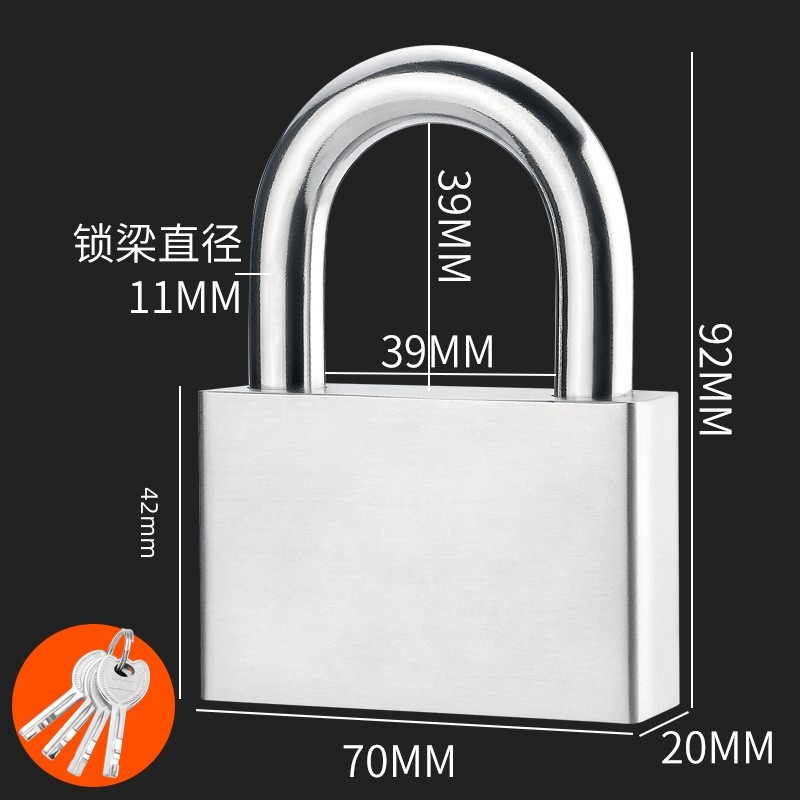 70x92mm Stainless Steel Padlock, Waterproof Rust-Resistant Security Lock 4 Keys