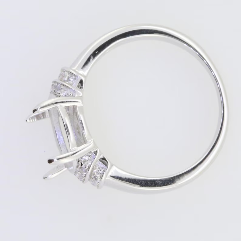 Sterling Silver Semi Mount Setting Oval 12x10mm Cabochon Stone Setting Ring