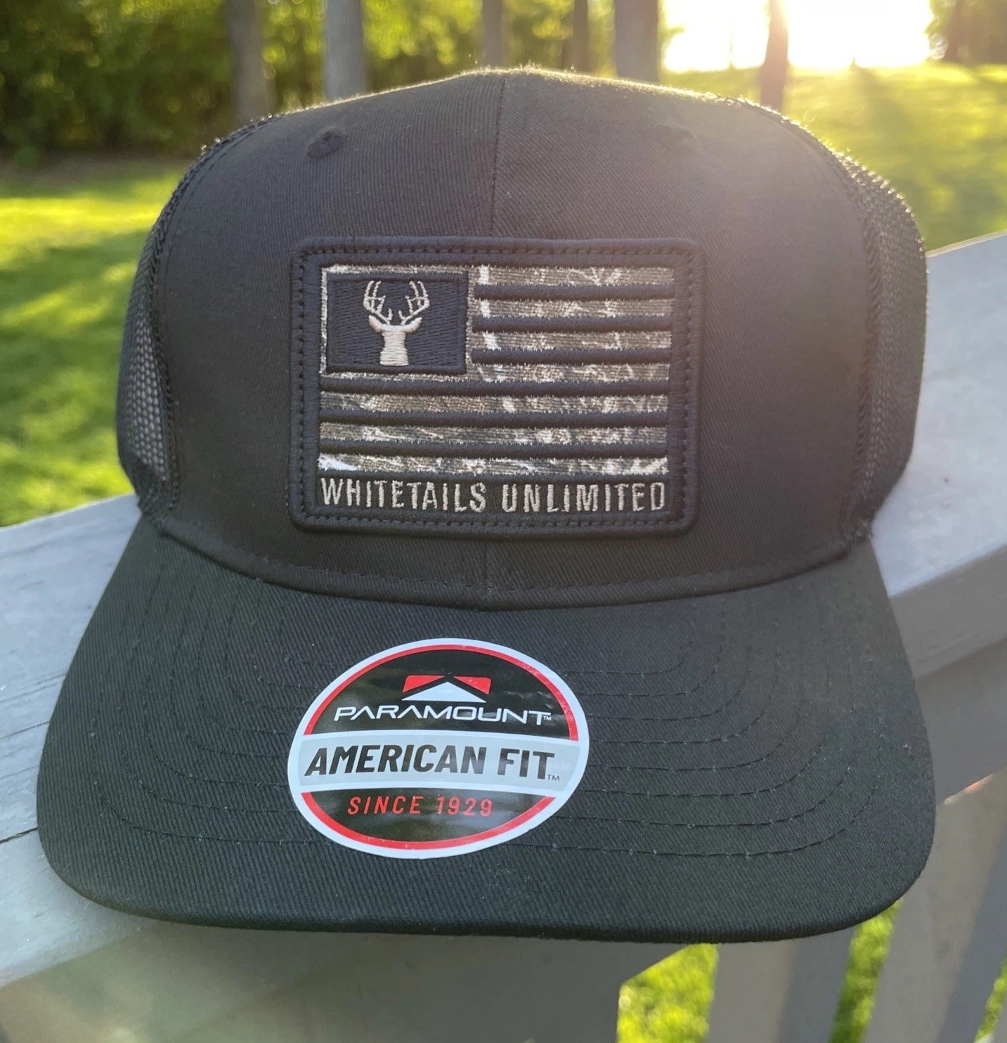 Paramount Whitetails Unlimited Camo Flag Trucker Cap Snapback Hat Hunting NEW