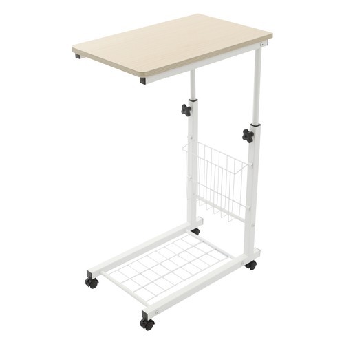Height Adjustable Side Table With Wheels 2 Tier C Shaped Mobile Standalone Table