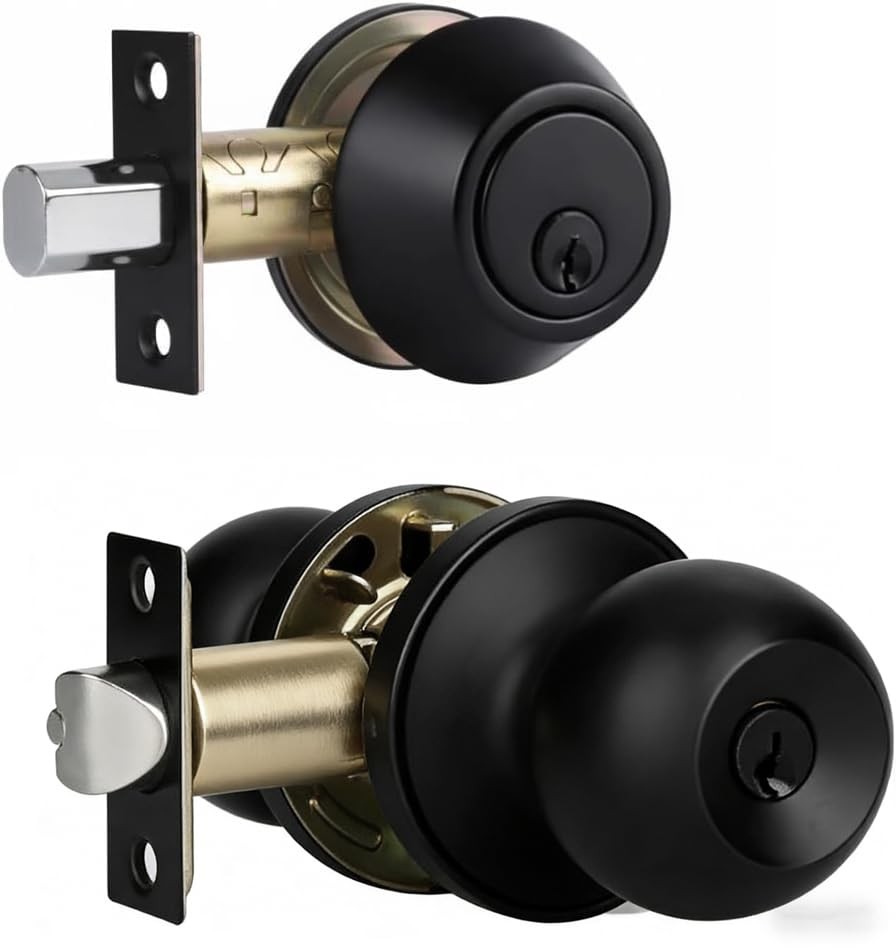 Front Door Lock Set Exterior Door Lock Set with Deadbolt, 1 Pack Matte Black