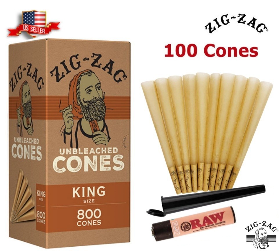 Zig-Zag® Unbleached Paper Cones King Size 100 Pack 🌟 Tube 🌟 Lighter