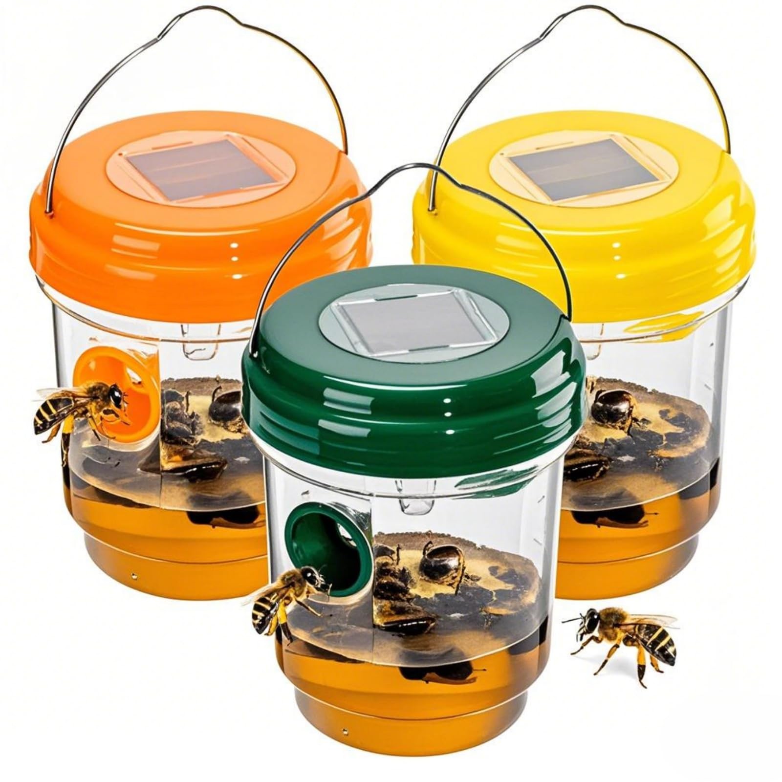 Mdct 3 Pack Wasp Traps Outdoor Hanging Solar Bee Trap For Outside Led Light