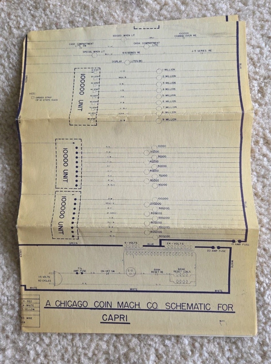 Original Chicago Coin Machine Capri Schematics Arcade