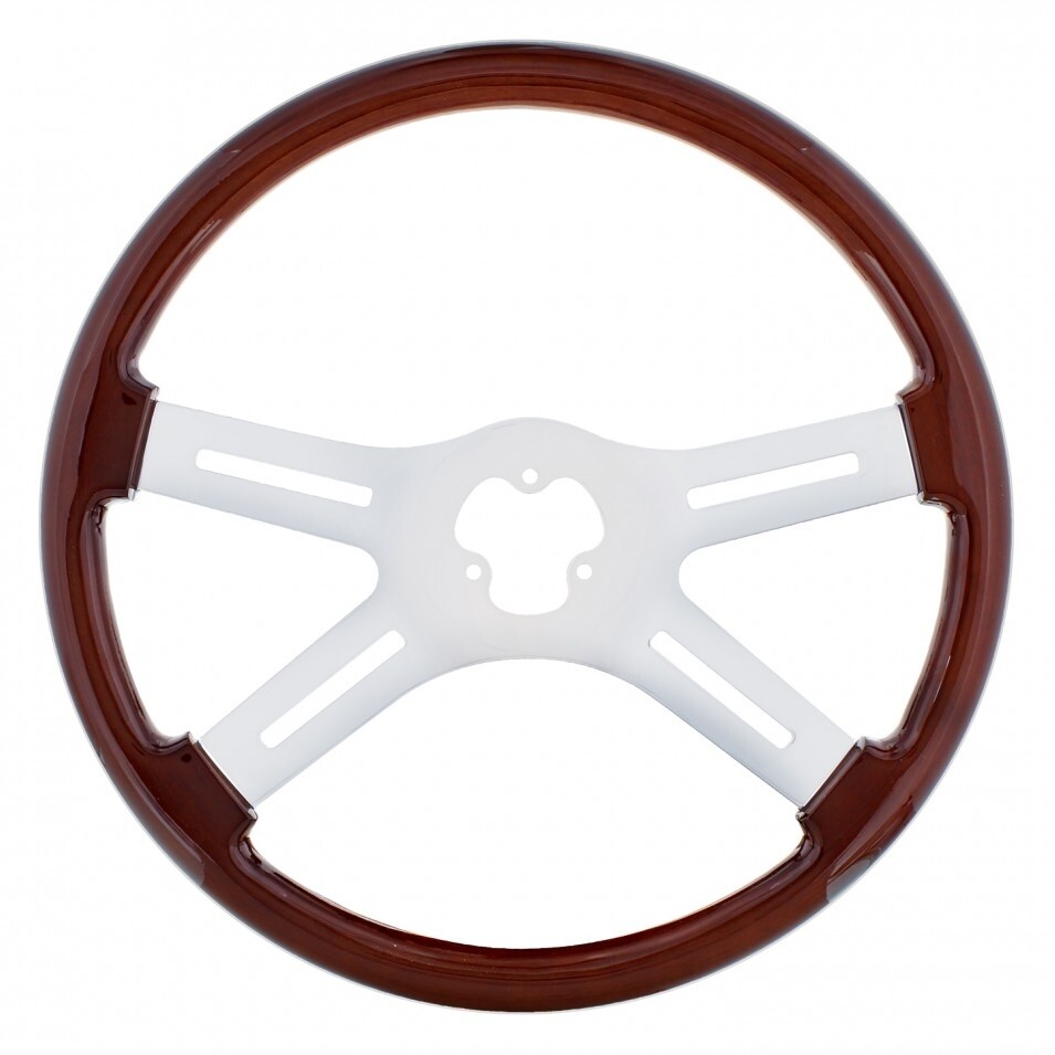 18” Wood Steering Wheel - 4 Chrome Spokes (Wheel Only - No Hub)