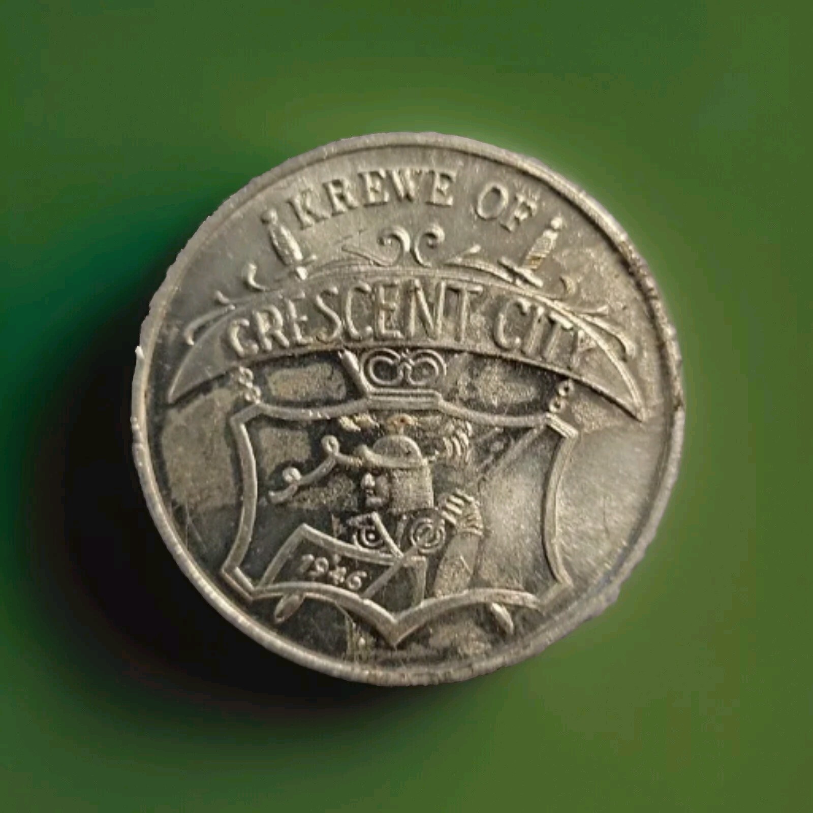 1976 Mardi Gras Doubloon Krewe of Crescent City R. Girard Calongne Aluminum