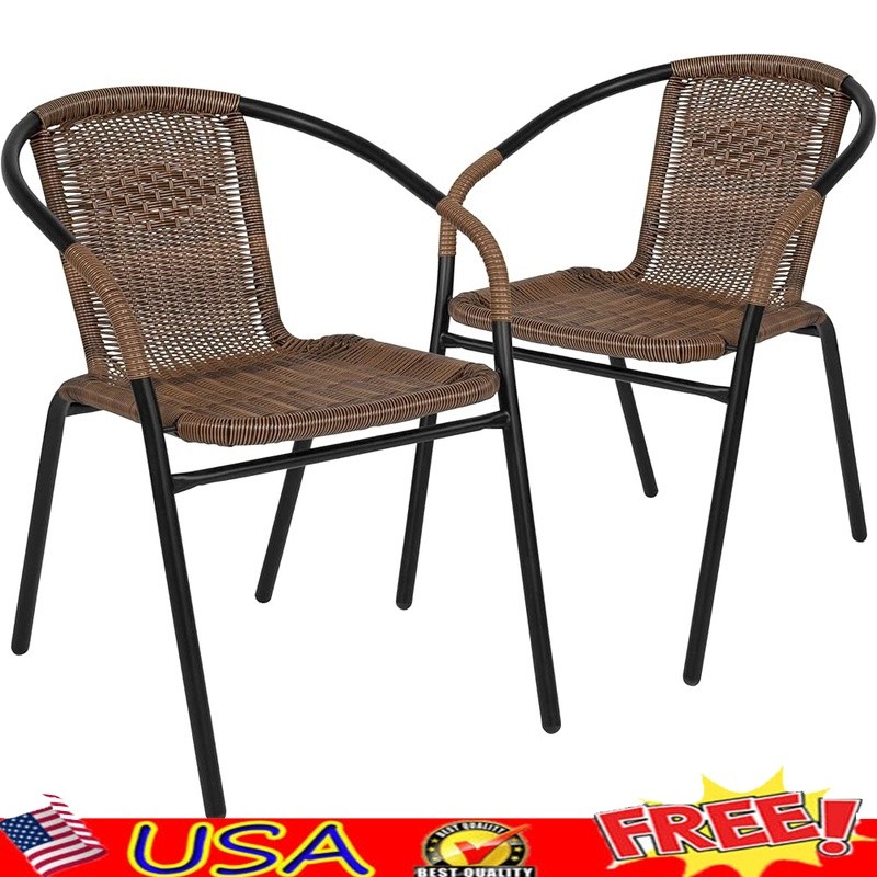 Set of 2 Rattan Chair Indoor Outdoor Ergonomic Stackable Dining Chairs