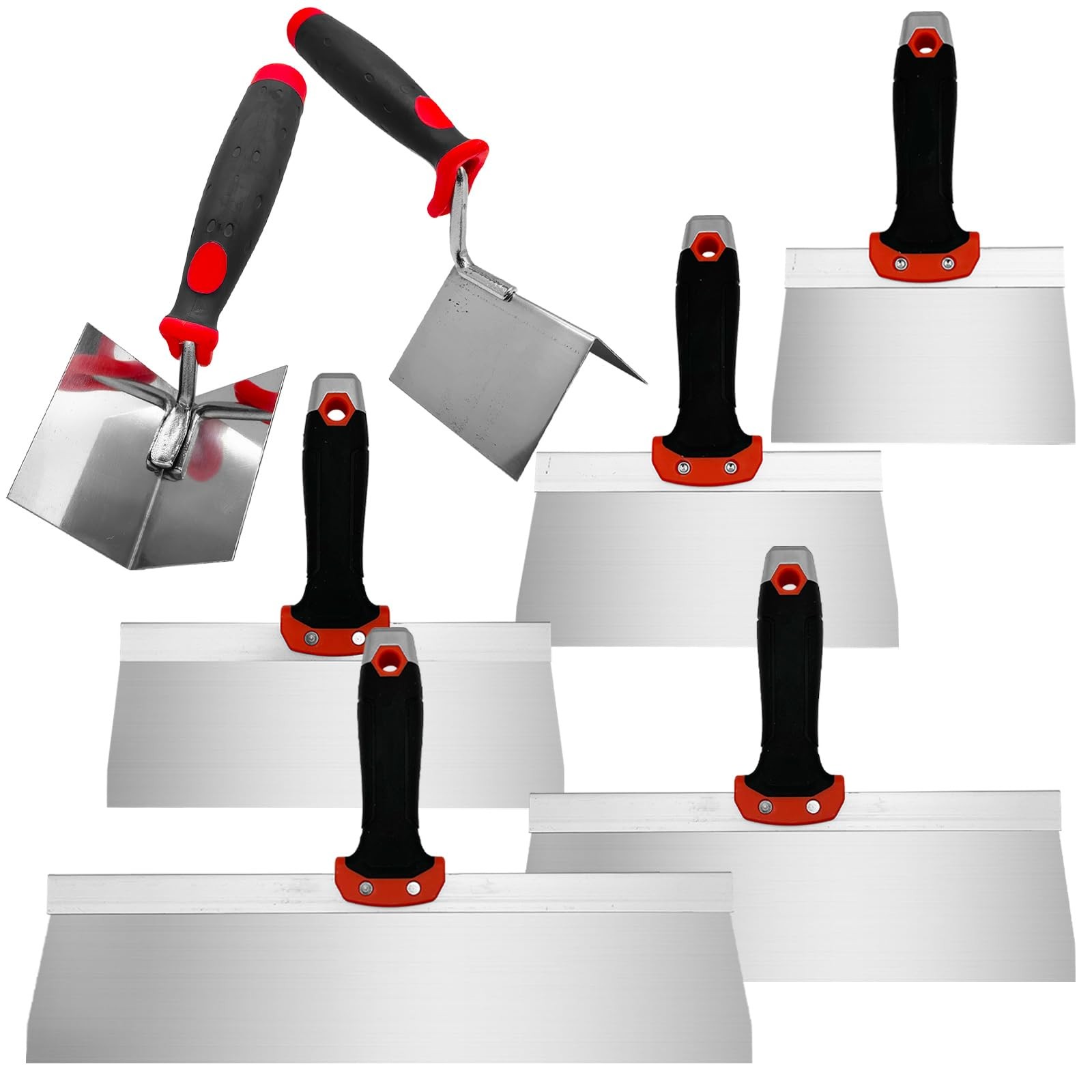 7 Pack Drywall Knife and Corner Tool Set, 6”8”10”12”14” Taping Knives, Outside C