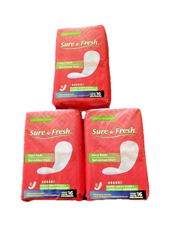 Maxi Pads Set of 3 Sure & Fresh Super Heavy Flow Unscented Maxi Pads