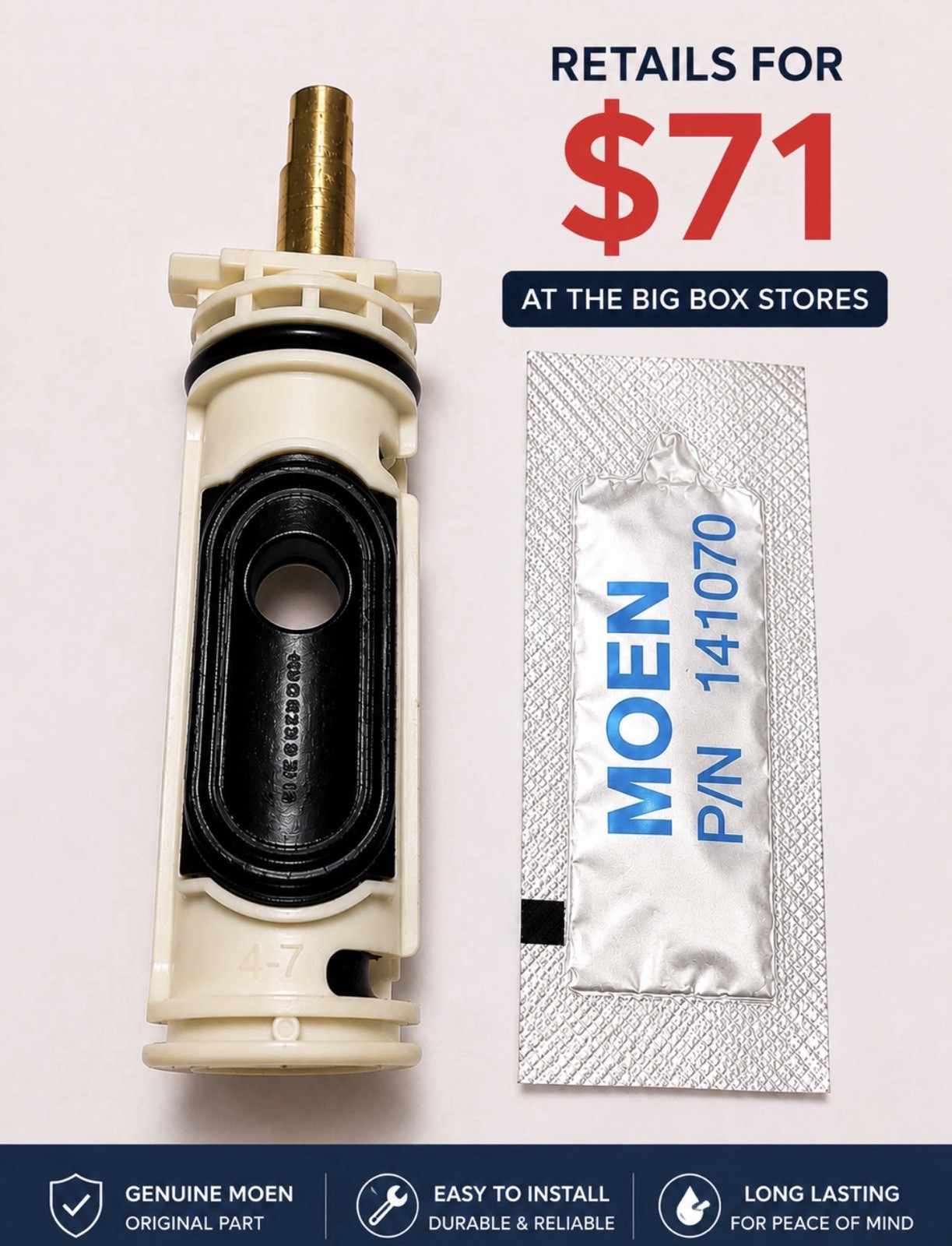 MOEN 1222B 1222 Single Handle POSI-TEMP OEM Cartridge Sold In Bulk Packaging.