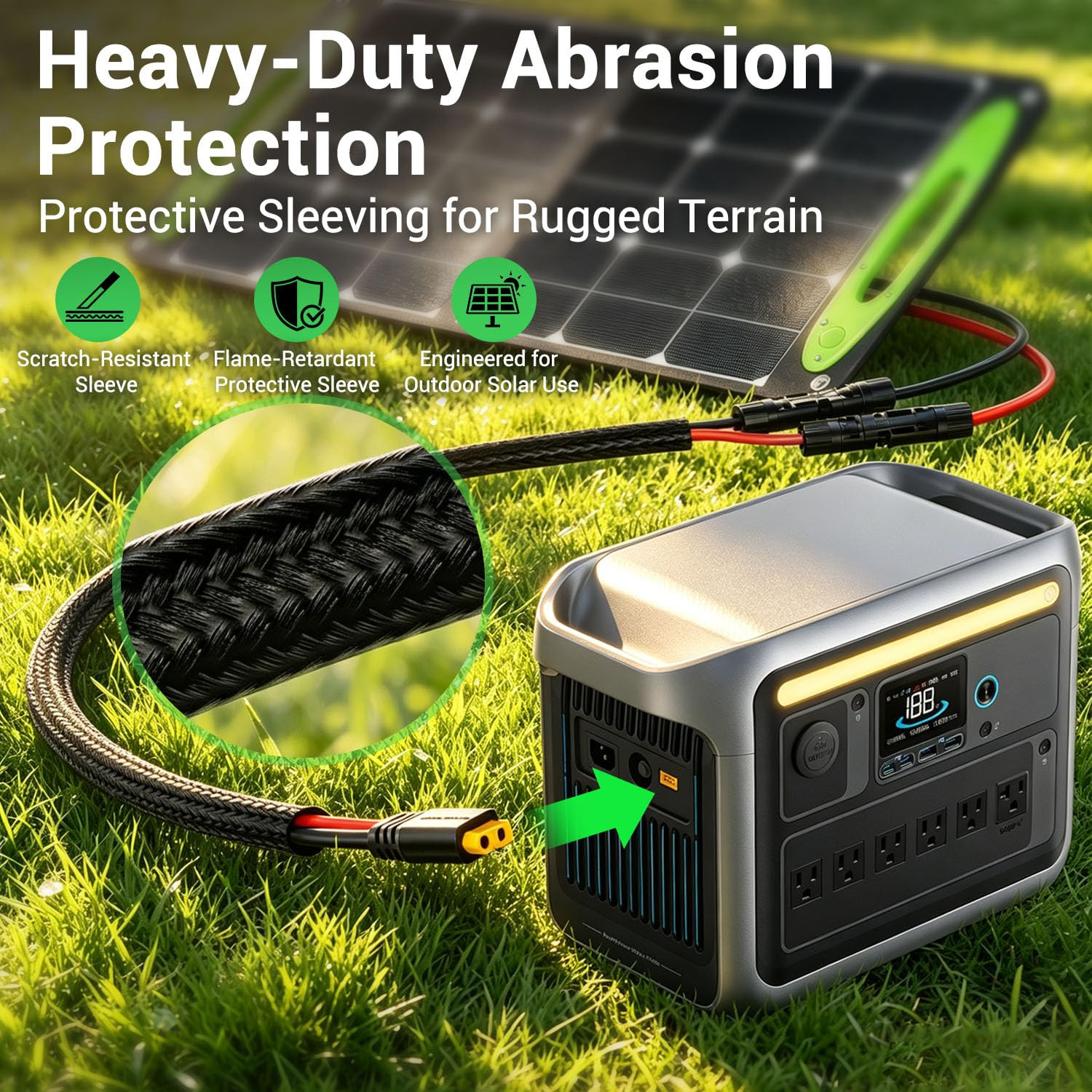 Solar to XT60 Extension Cable, 12WG 10FT Flame Retardant Protective Sleeving Sol