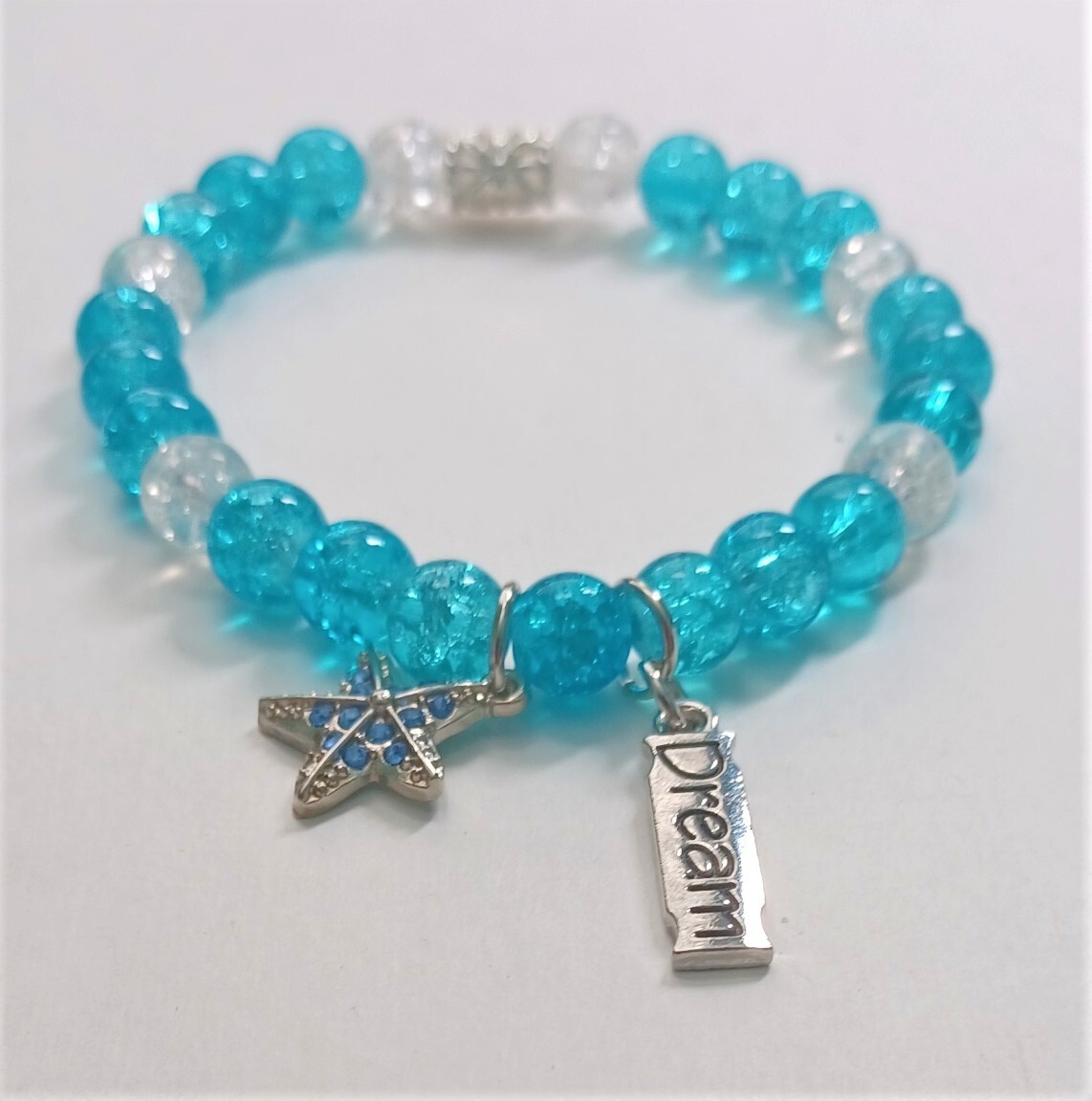 Stretchy lass Crackle Beaded Starfish Charm Bracelet-Green