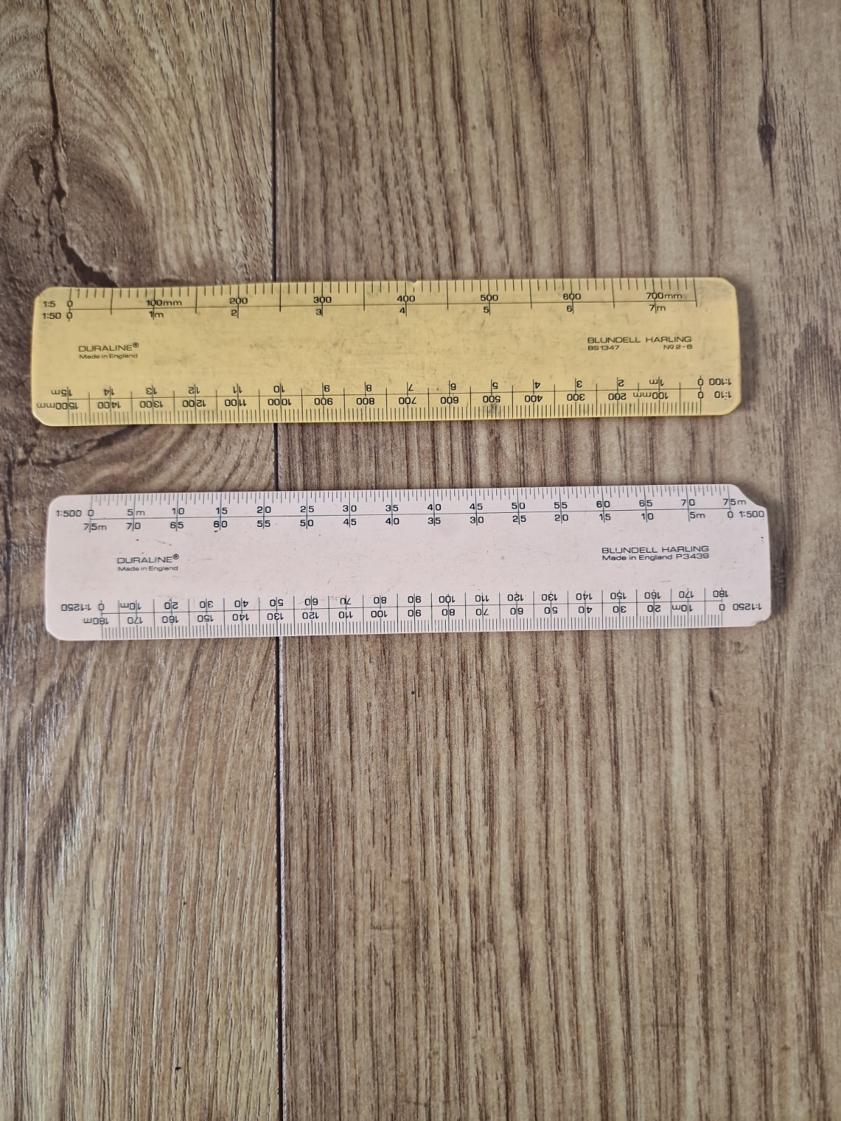 2x Vintage Duraline England Precision Plastic 6 Ruler - Metric 1 Chipped Edge