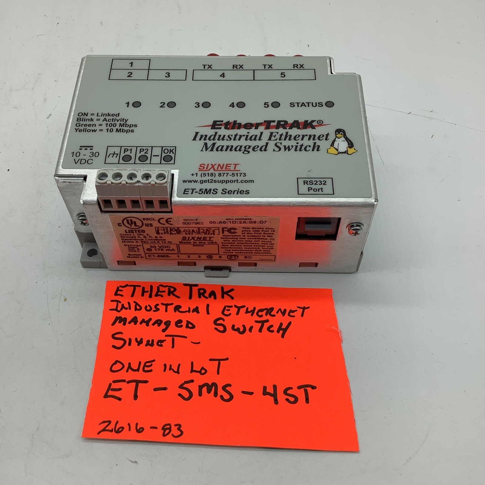 EtherTrak, SIXNET, ET-5MS-4 ST,Switch,(1 Pc In Lot)2616-83
