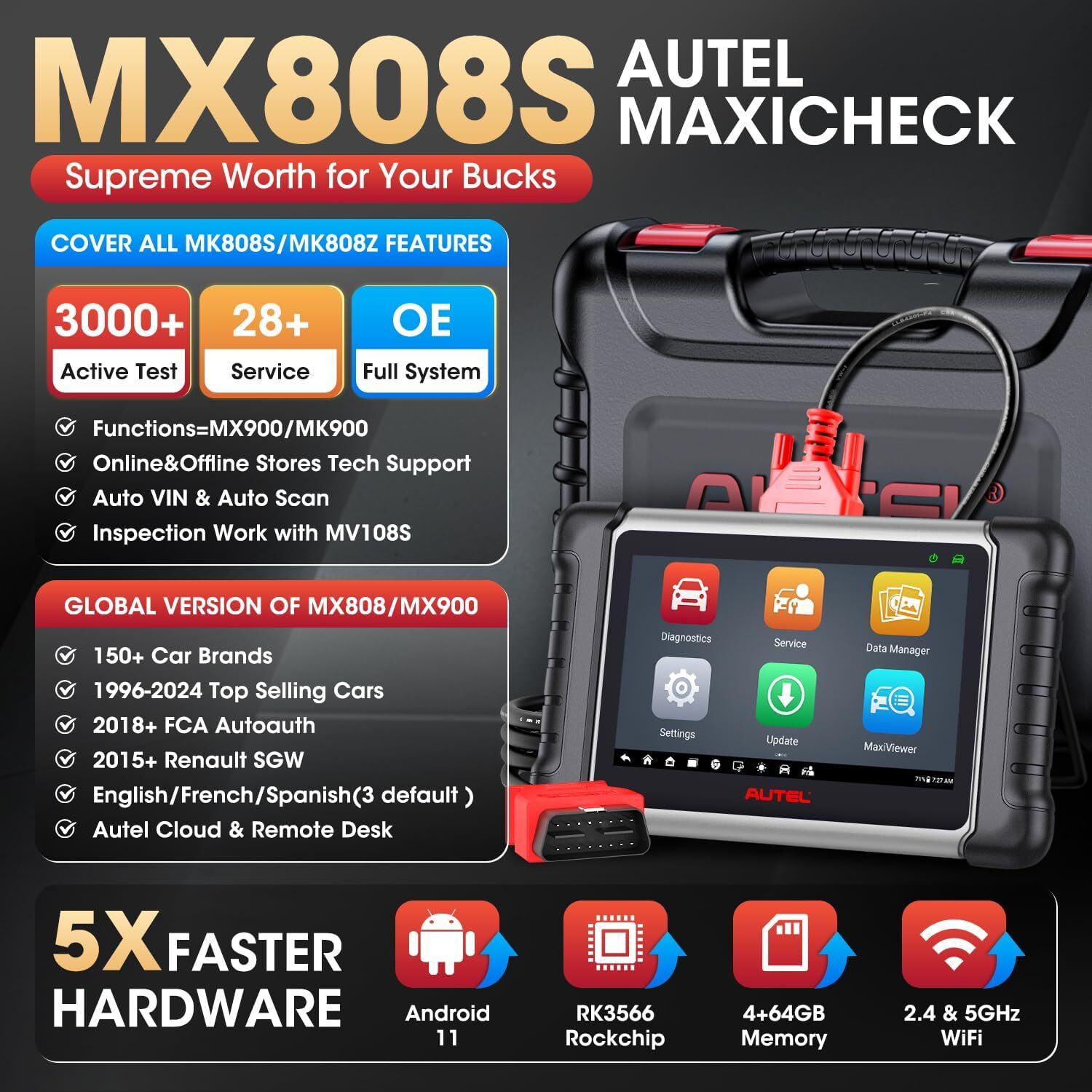 Autel MX808S PRO MaxiDAS DS708 Diagnostic Scanner OBD2 Code Reader Active Test