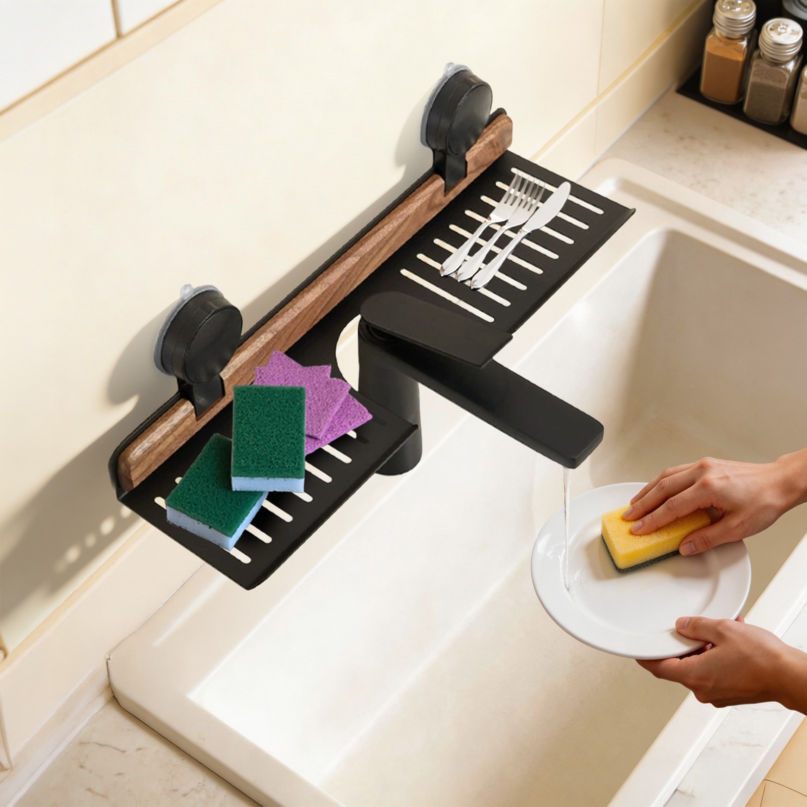 Over-Sink Suction Cup Shelf, Multifunctional Storage Rack with Easy Drainage
