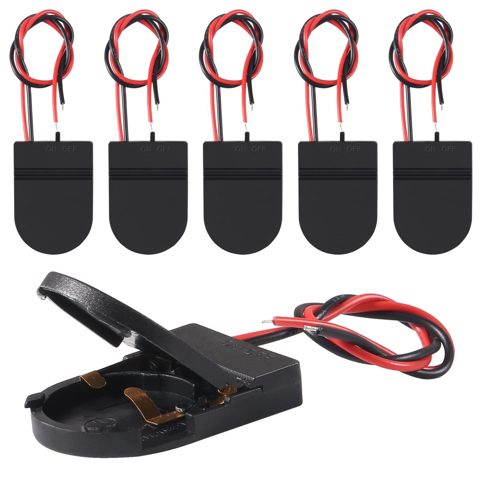 Coliao 6pcs cr2032 Battery Holder, CR2032 Holder with Switch, Black