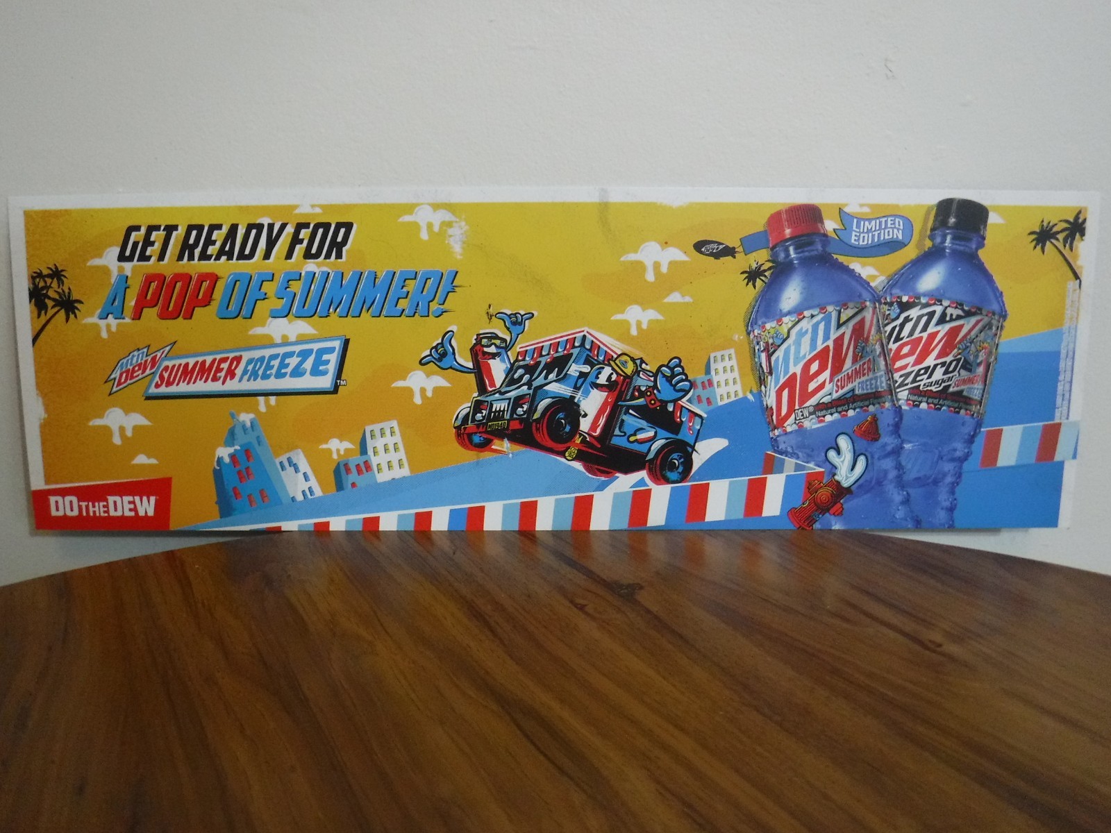 original Mountain Dew/Summer Freeze 19x6"  cooler topper cardboard sign NICE