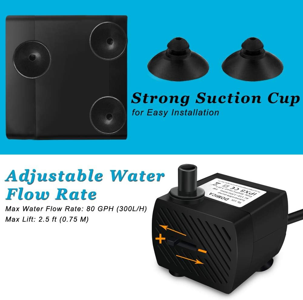 (80GPH 4W) Mini Submersible Water Pump with 2.2FT Tube for Pond, Aquariums, F...