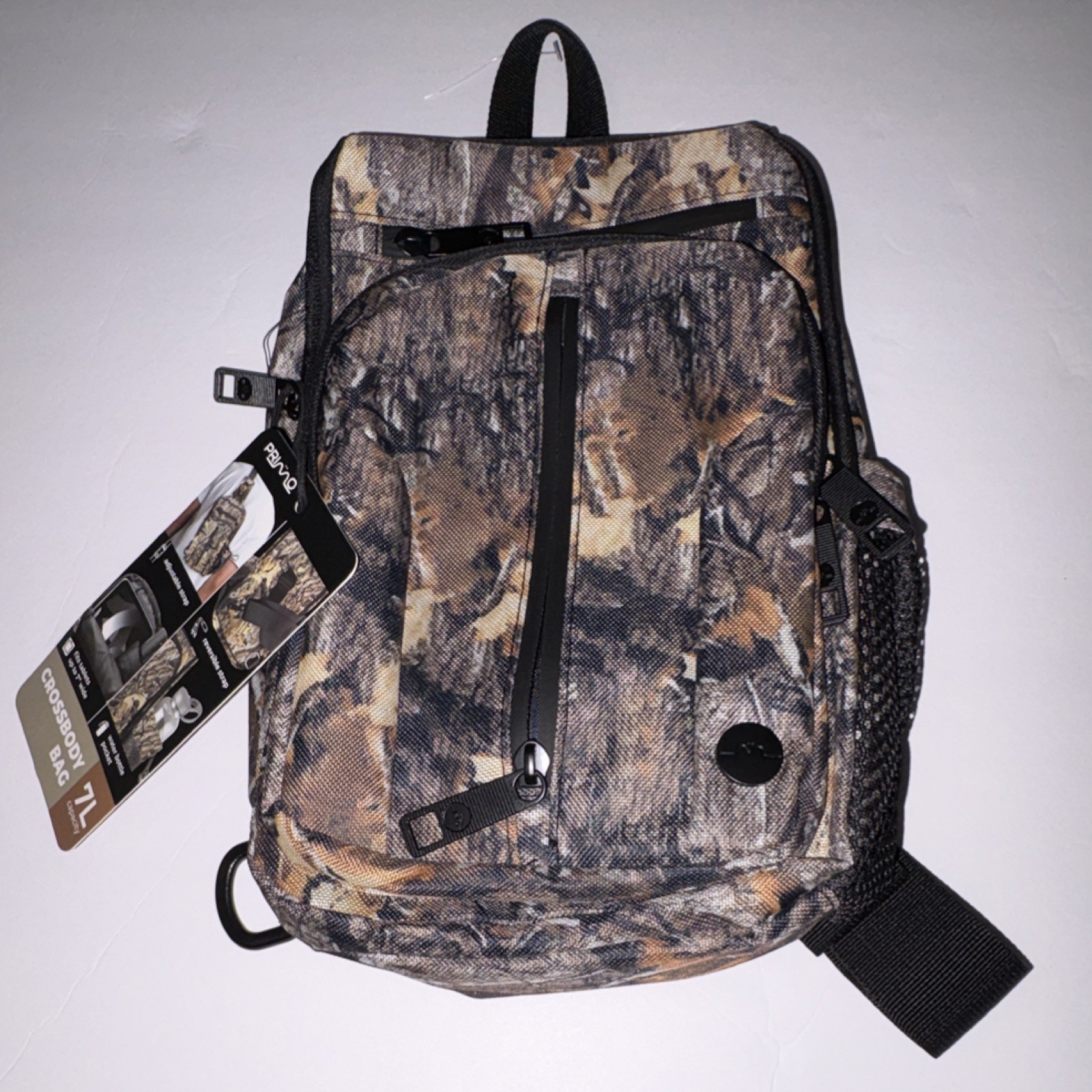 PRIMO Camo Crossbody Bag 7L Zip Sling, Adjustable Strap, Bottle Pocket