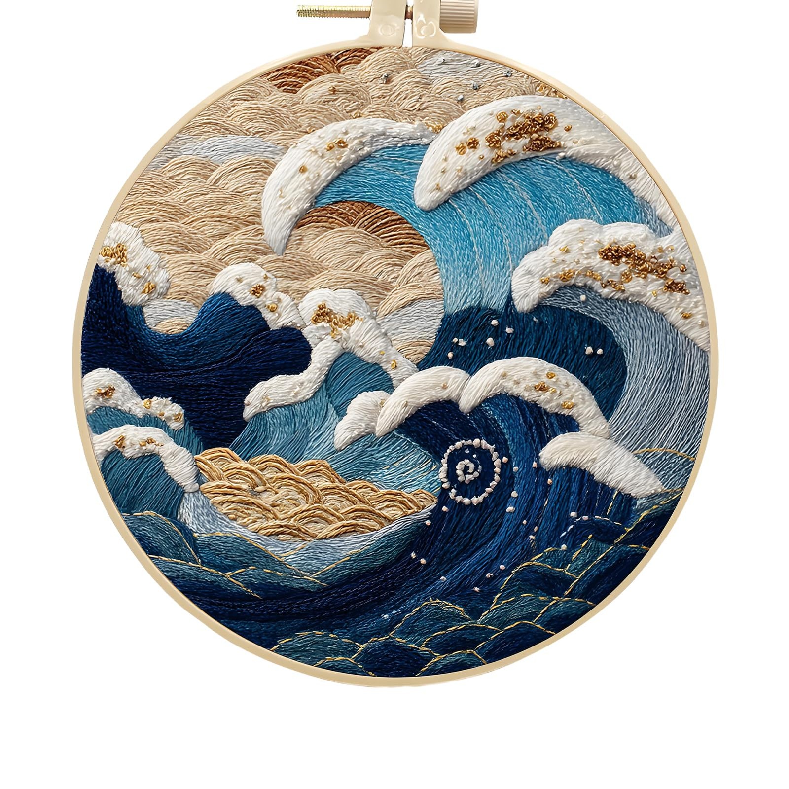FONNUY Embroidery Kit for Beginners, Stormy Sea 8 inches x 8 inches, Brown
