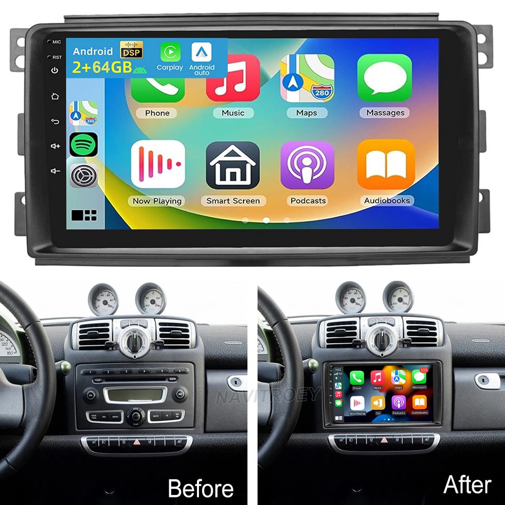 64G For 2005-2010 Benz Smart Fortwo W451 Android 15 Radio Car Stereo GPS CarPlay