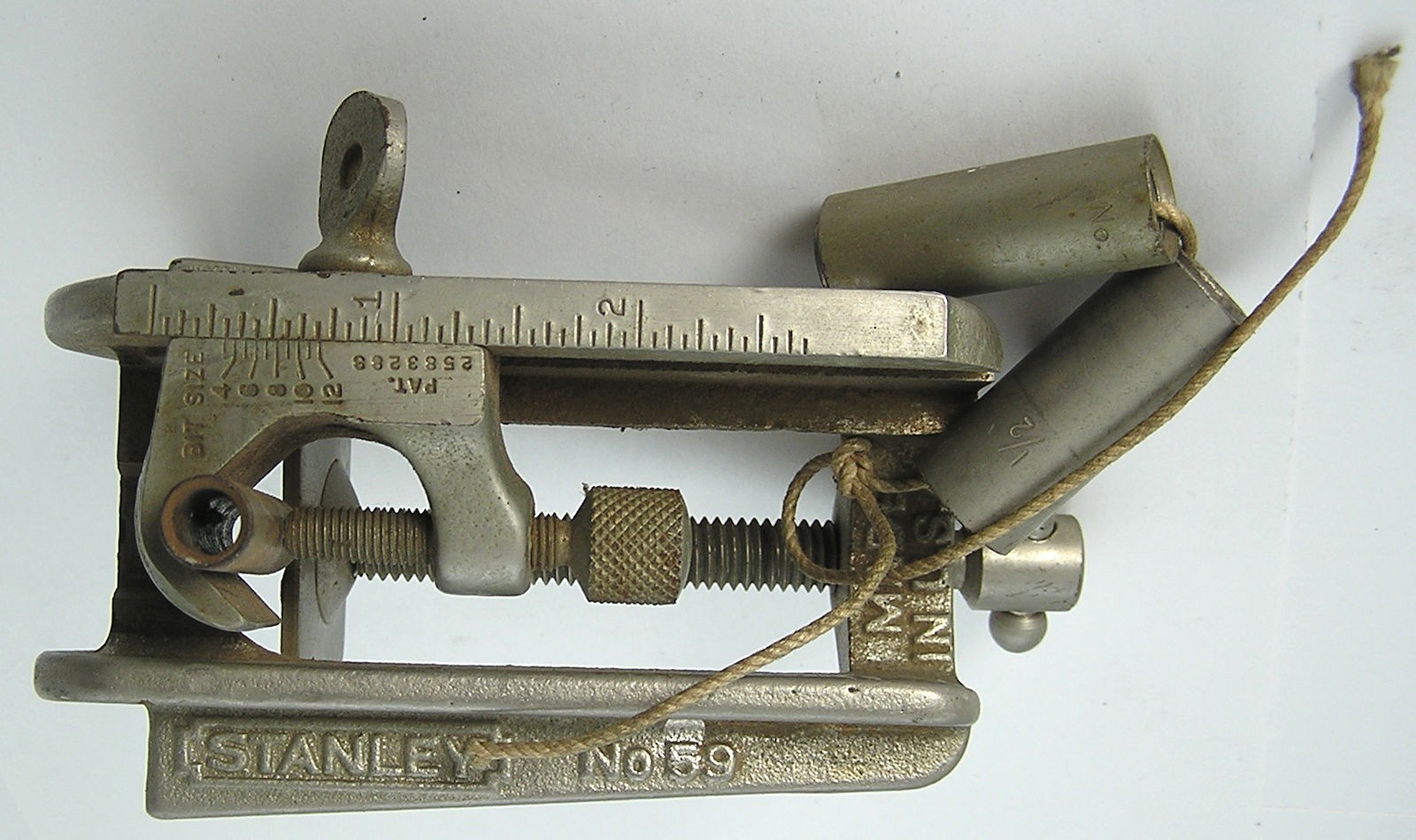 Vintage USA Dowel Drilling Jig Stanley #59 Nickel Plated 1/4,5/16,3/8,7/16,1/2"